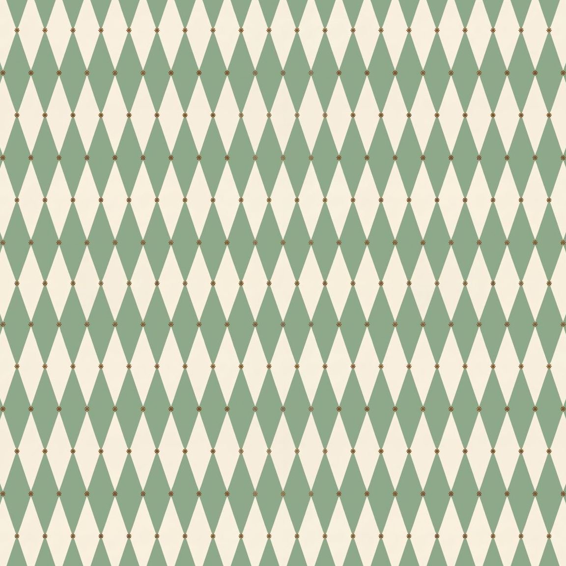 Green and cream diamond pattern wallpaper with geometric design.