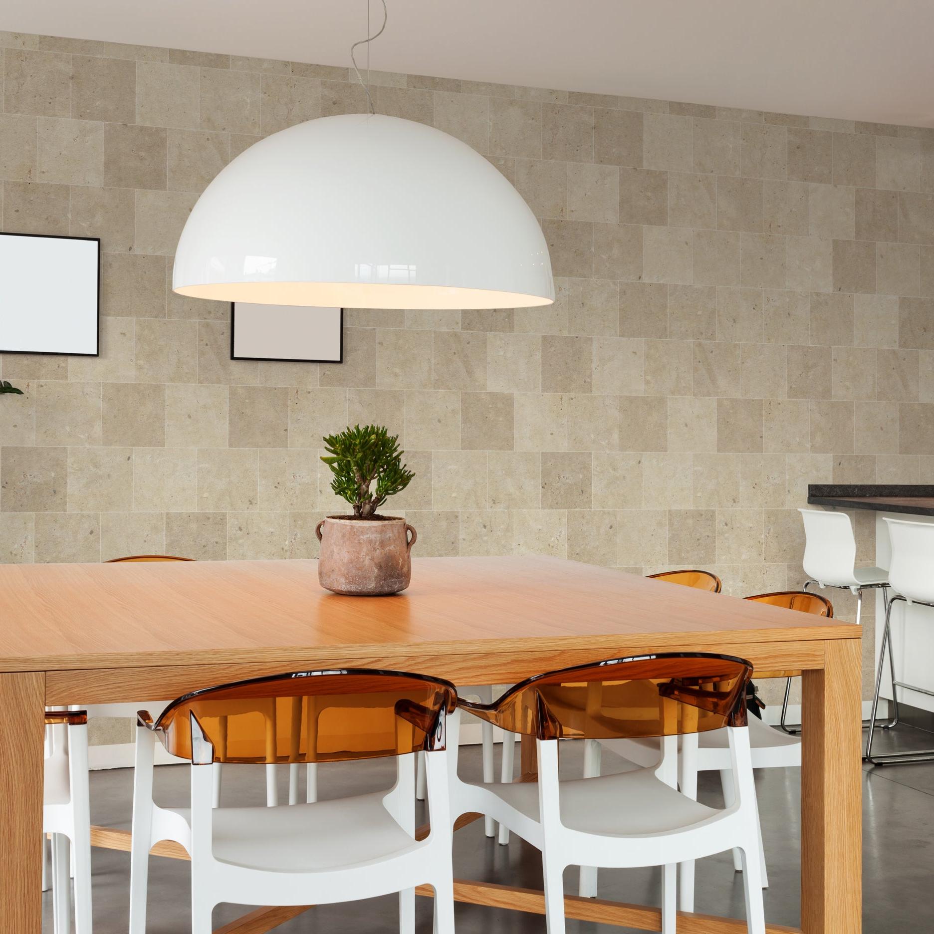 Modern dining room featuring Blair Wallpaper by Wall Blush SG02, enhancing the space with its textured design.