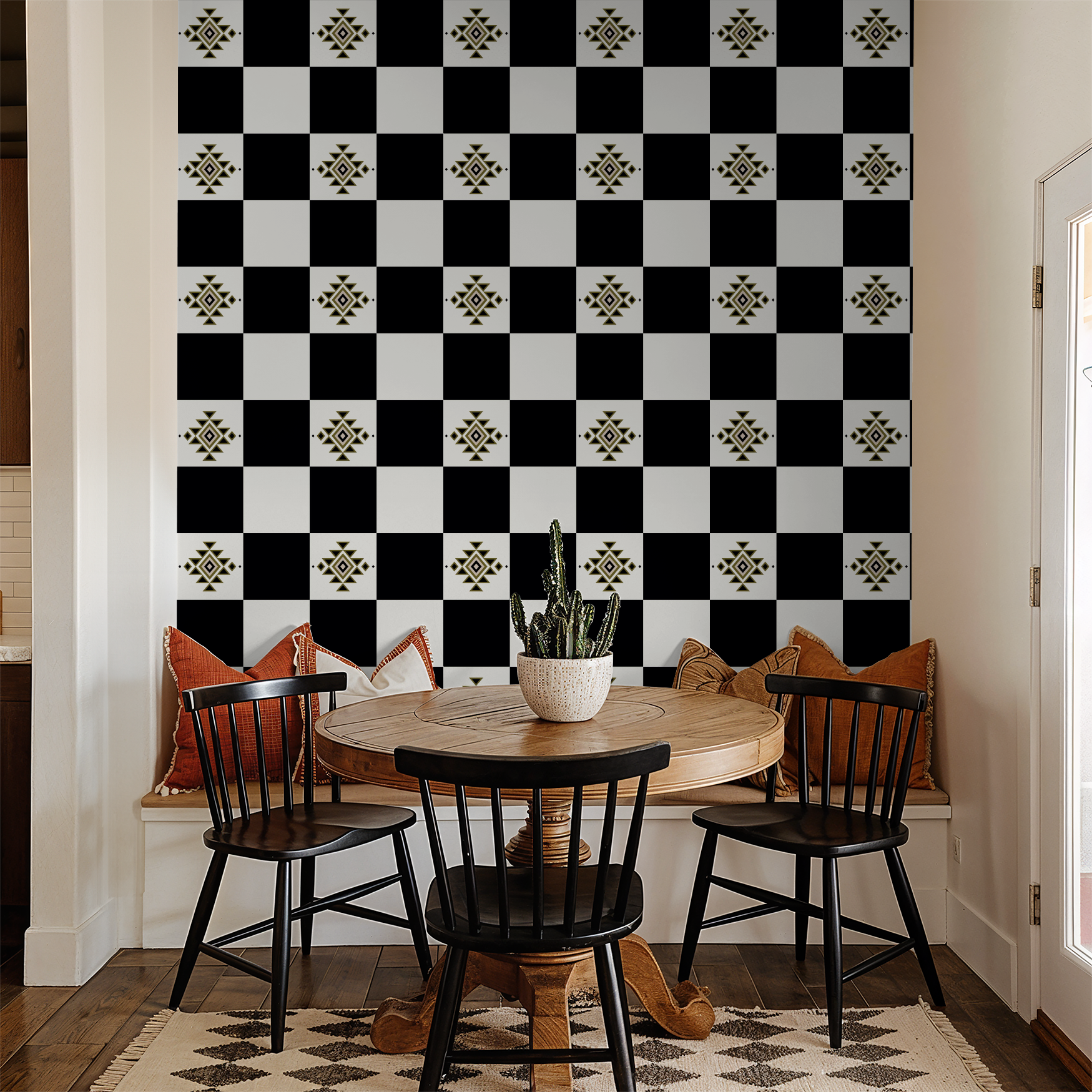 Western Checker (Black and Olive) Wallpaper