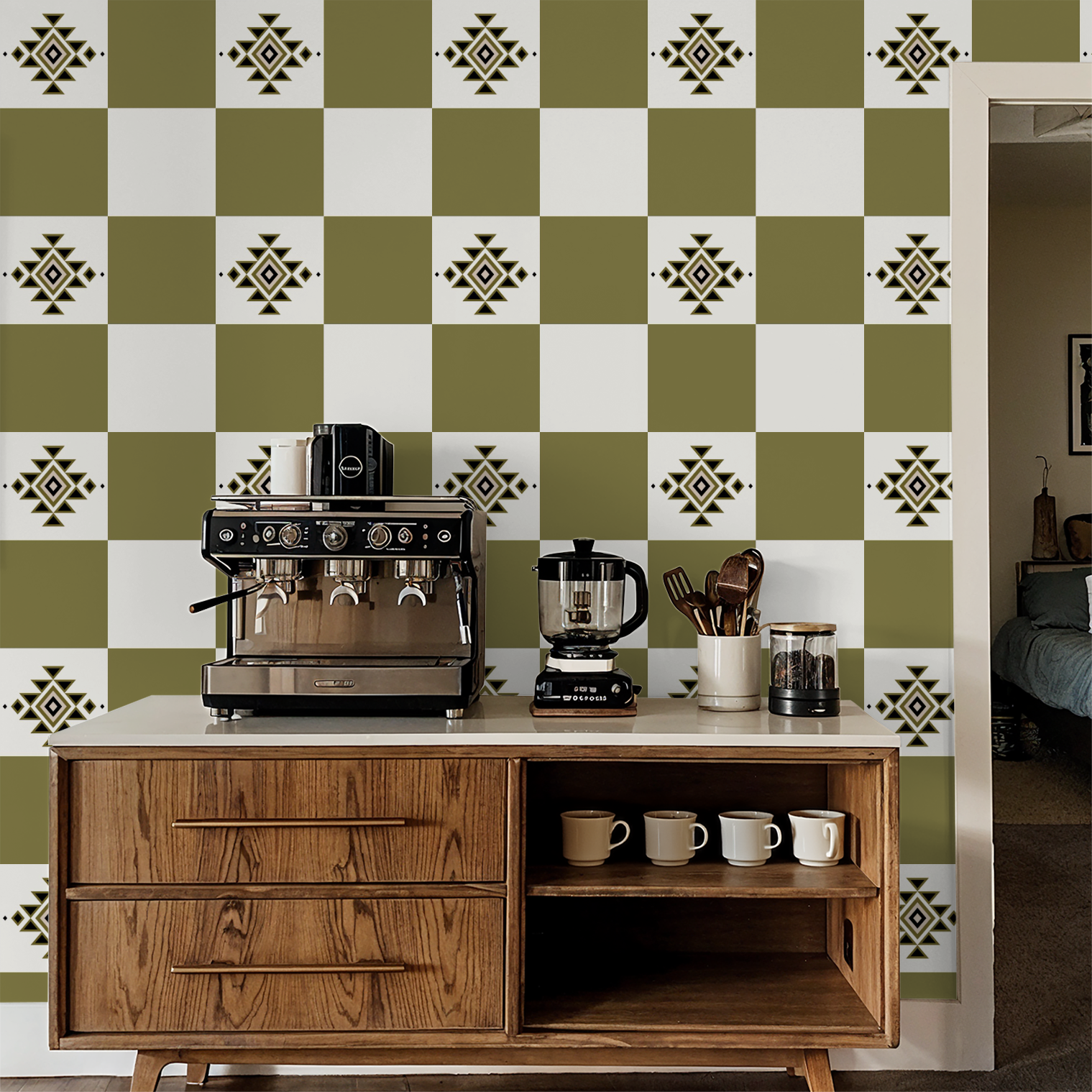 Western Checker (Olive) Wallpaper