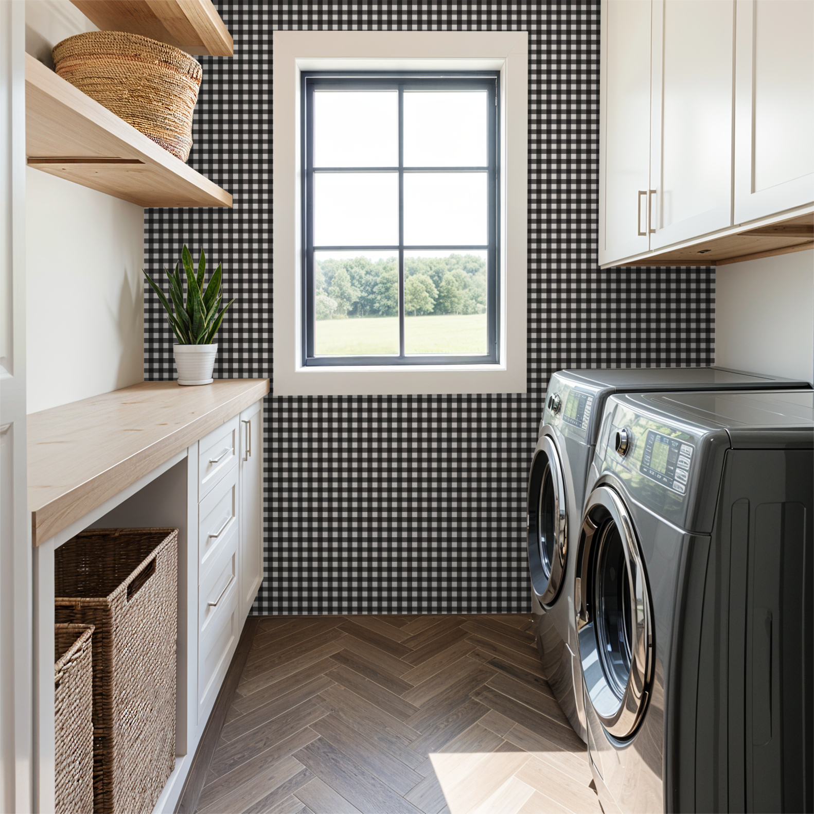 Willowside Gingham (Black) Wallpaper