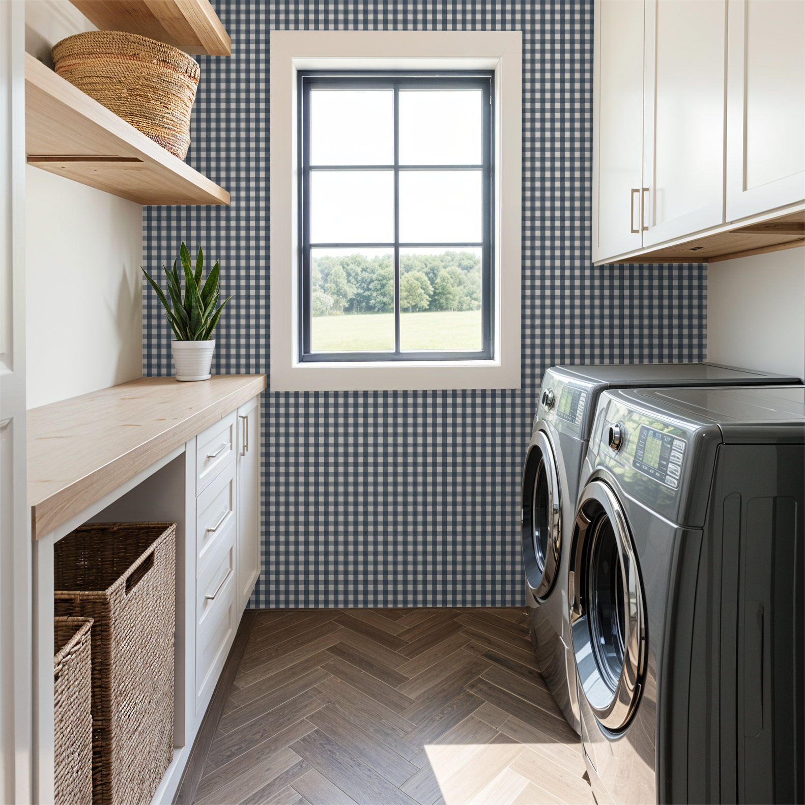 Willowside Gingham (Blue) Wallpaper