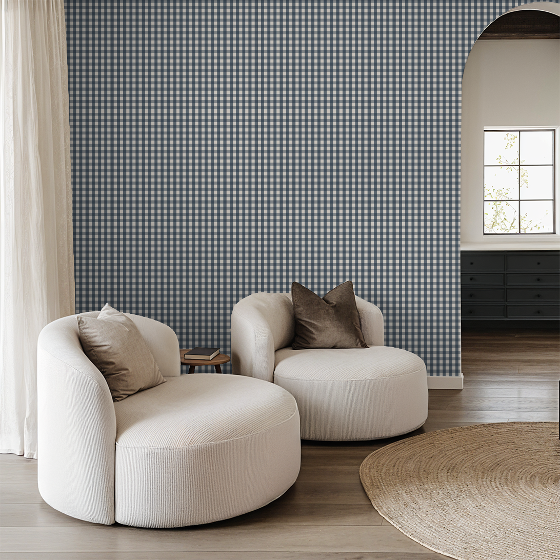 Willowside Gingham (Blue) Wallpaper