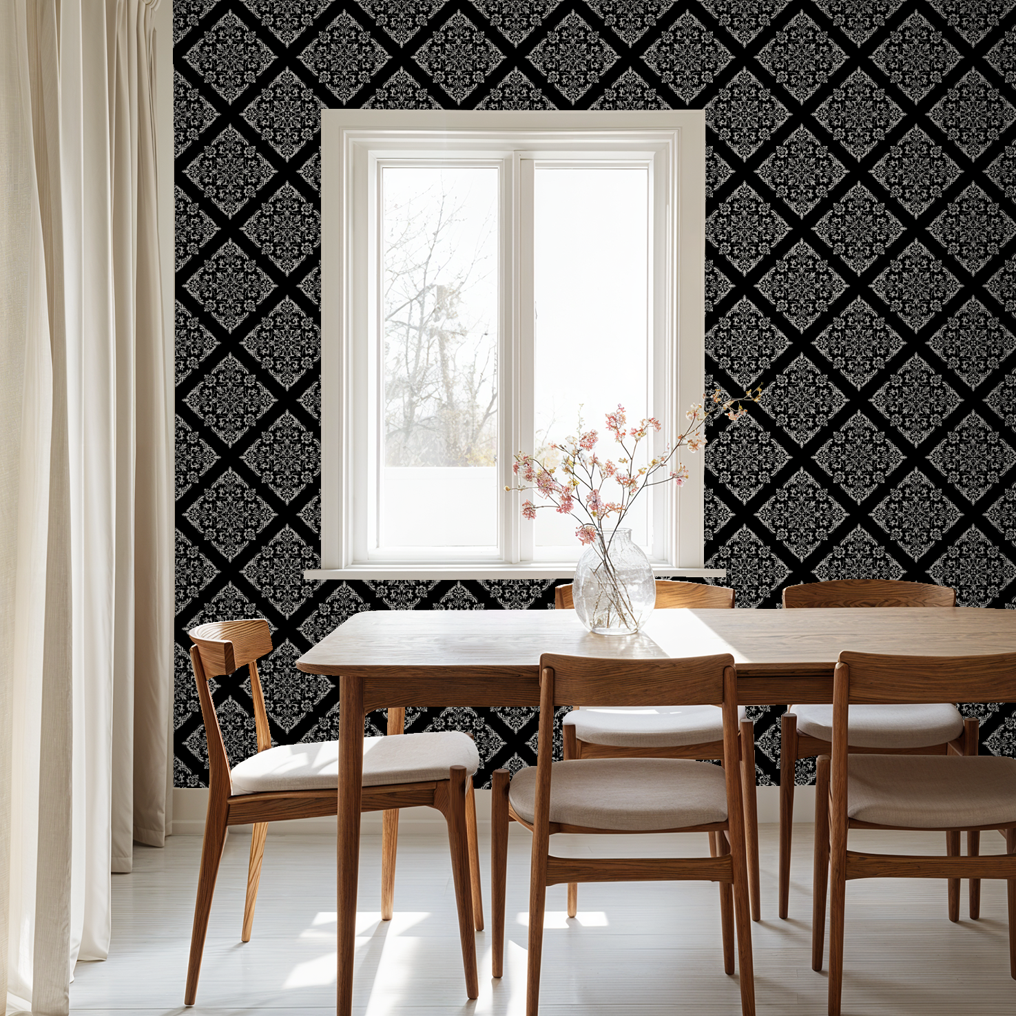 Thrifted Meadow (Black) Wallpaper