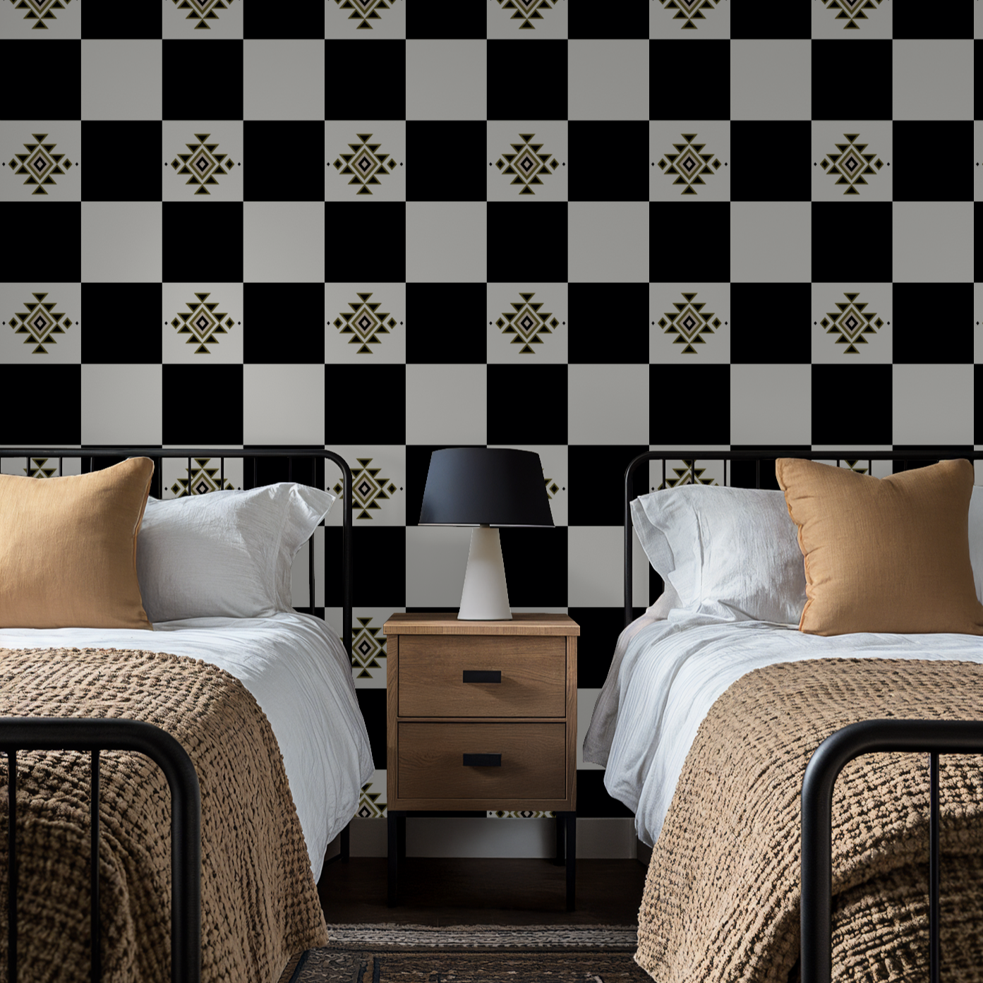 Western Checker (Black and Olive) Wallpaper
