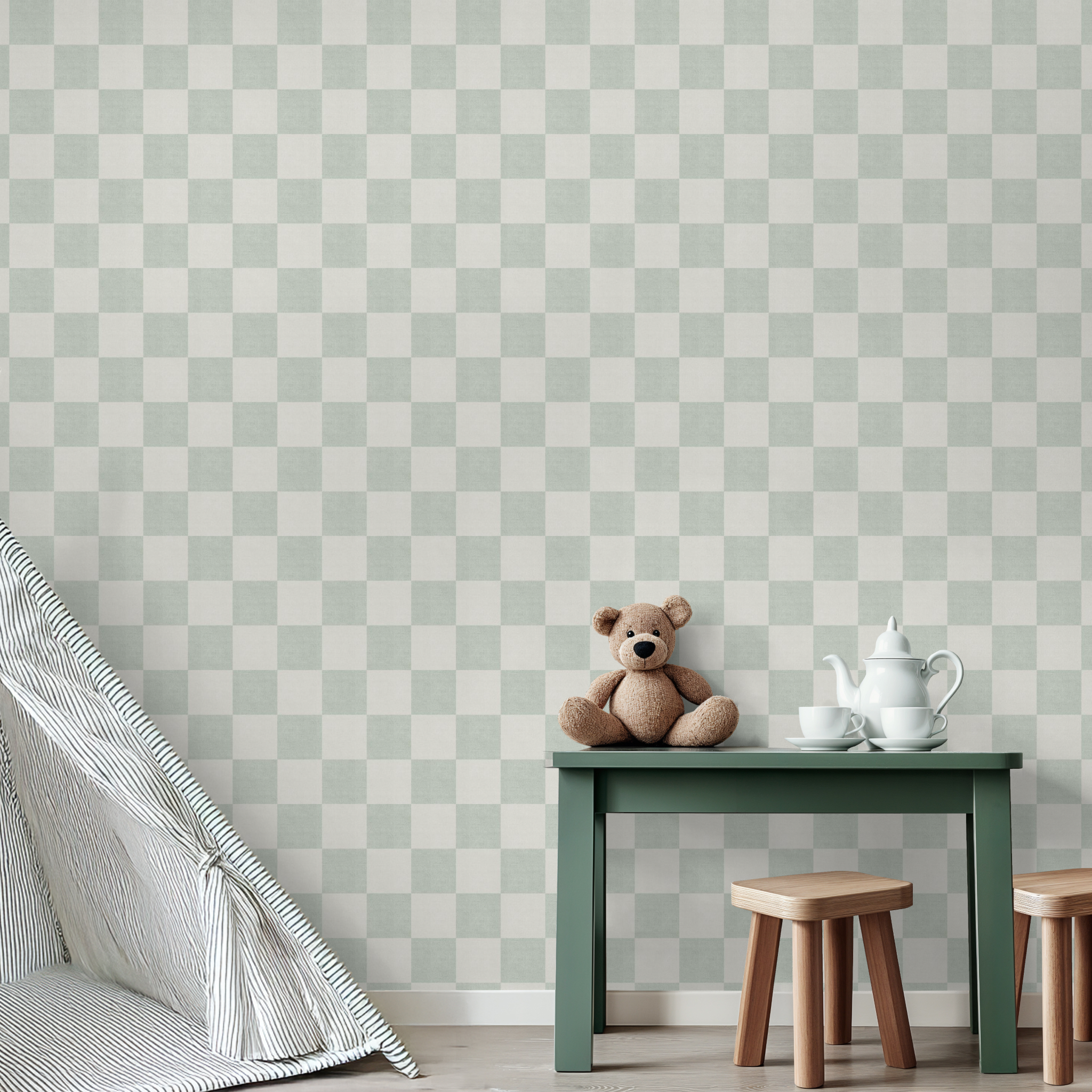 Woven Check (Light Green) Wallpaper