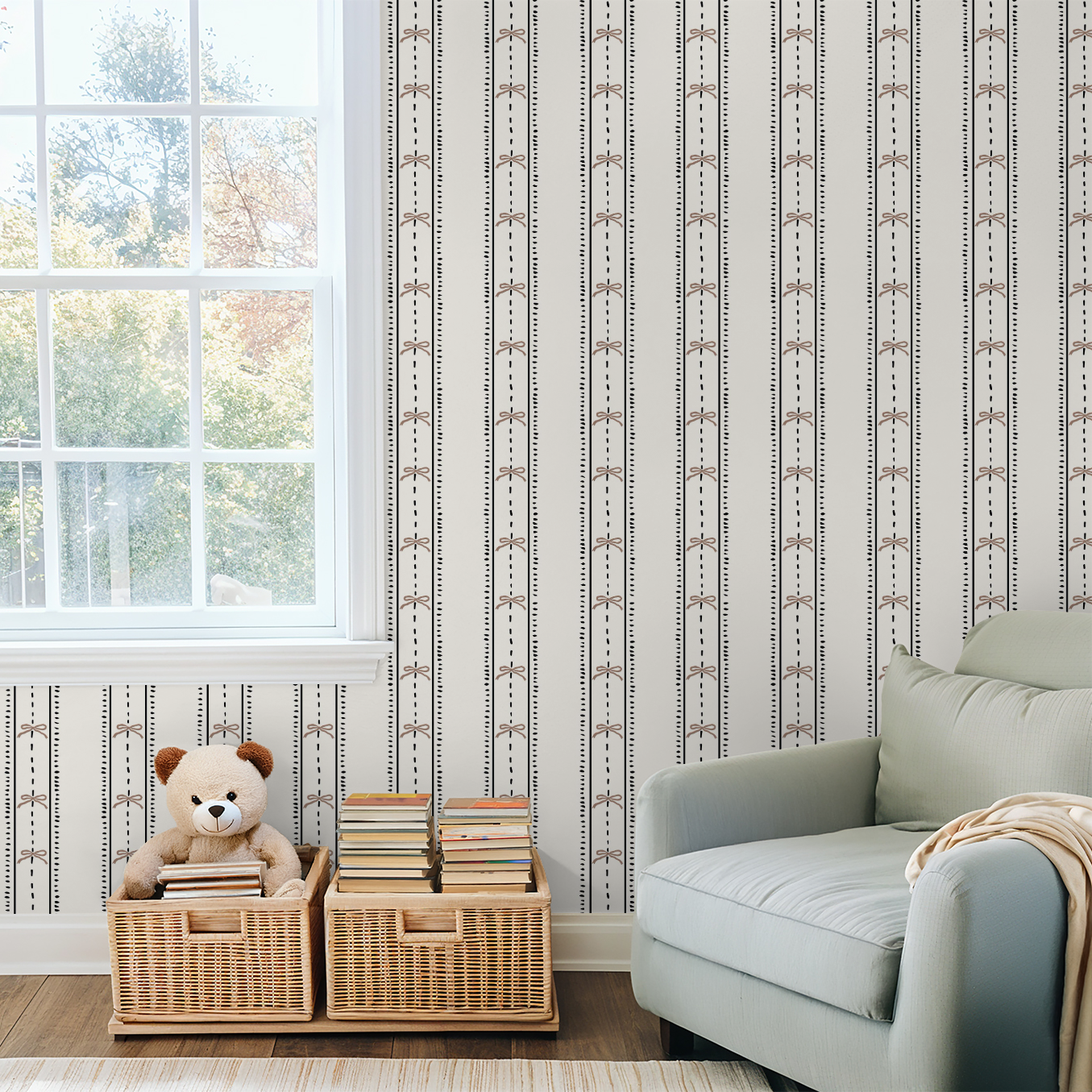 Cottage Bows (Pink) Wallpaper