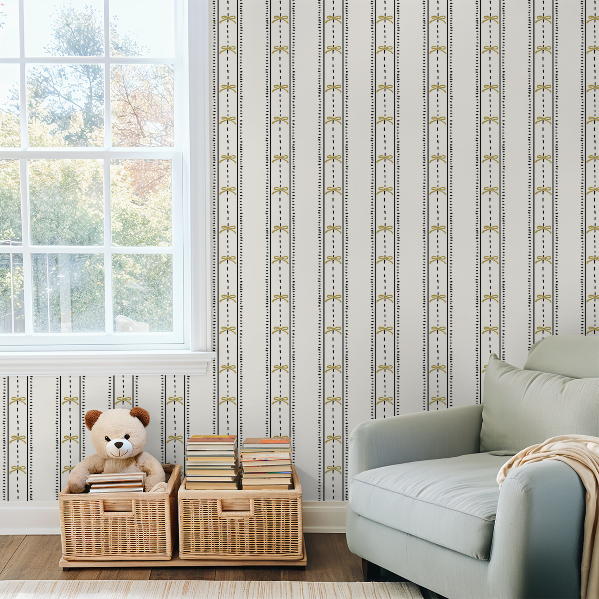 Cottage Bows (Yellow) Wallpaper