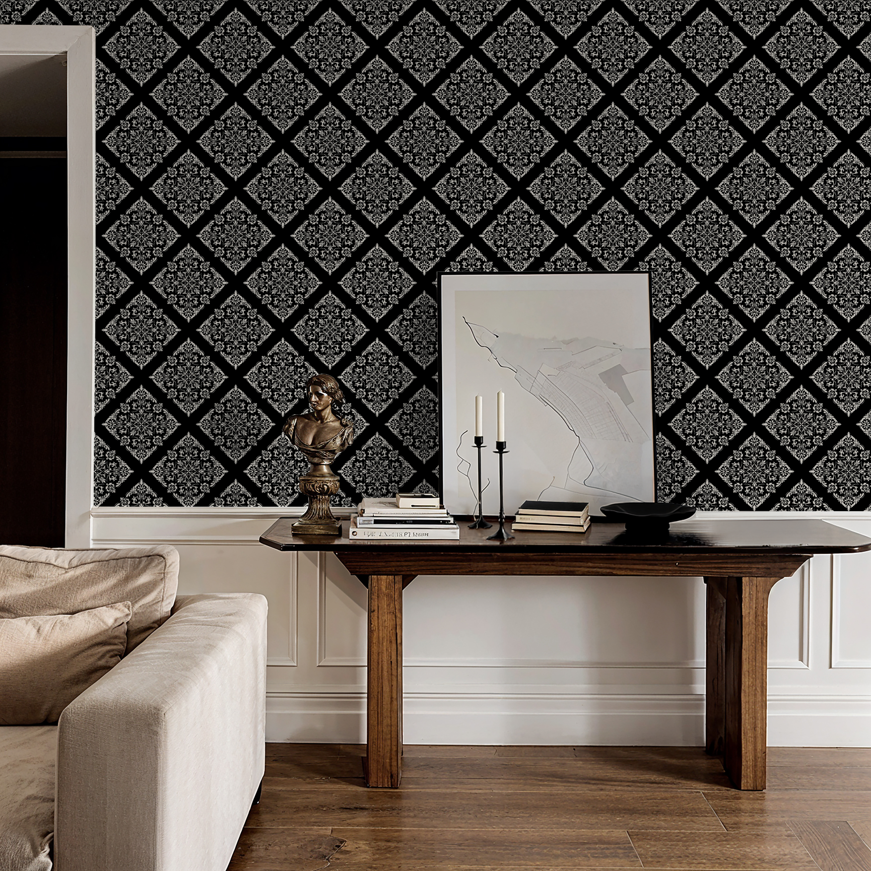 Thrifted Meadow (Black) Wallpaper