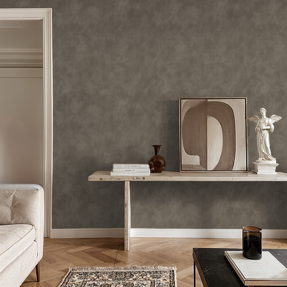 Limewash (Brown) Wallpaper - 10 FT H X 14 FT W Traditional