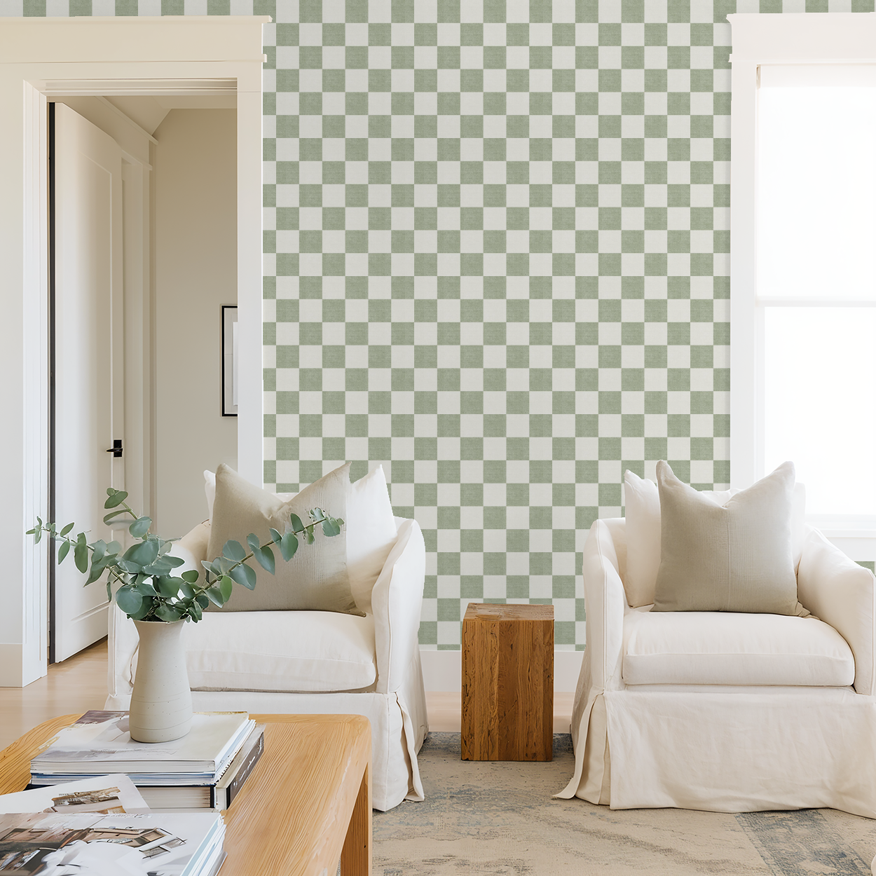 Woven Check (Green) Wallpaper