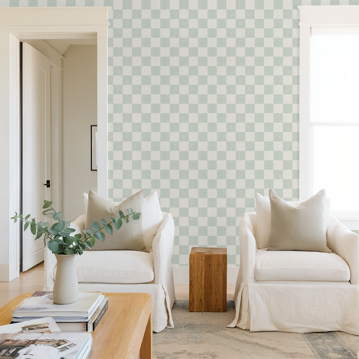 Woven Check (Light Green) Wallpaper