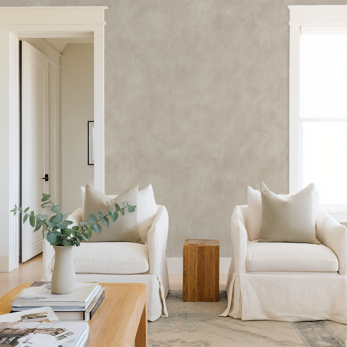 Limewash (Beige) Wallpaper - 10 FT H X 4 FT W Peel and Stick