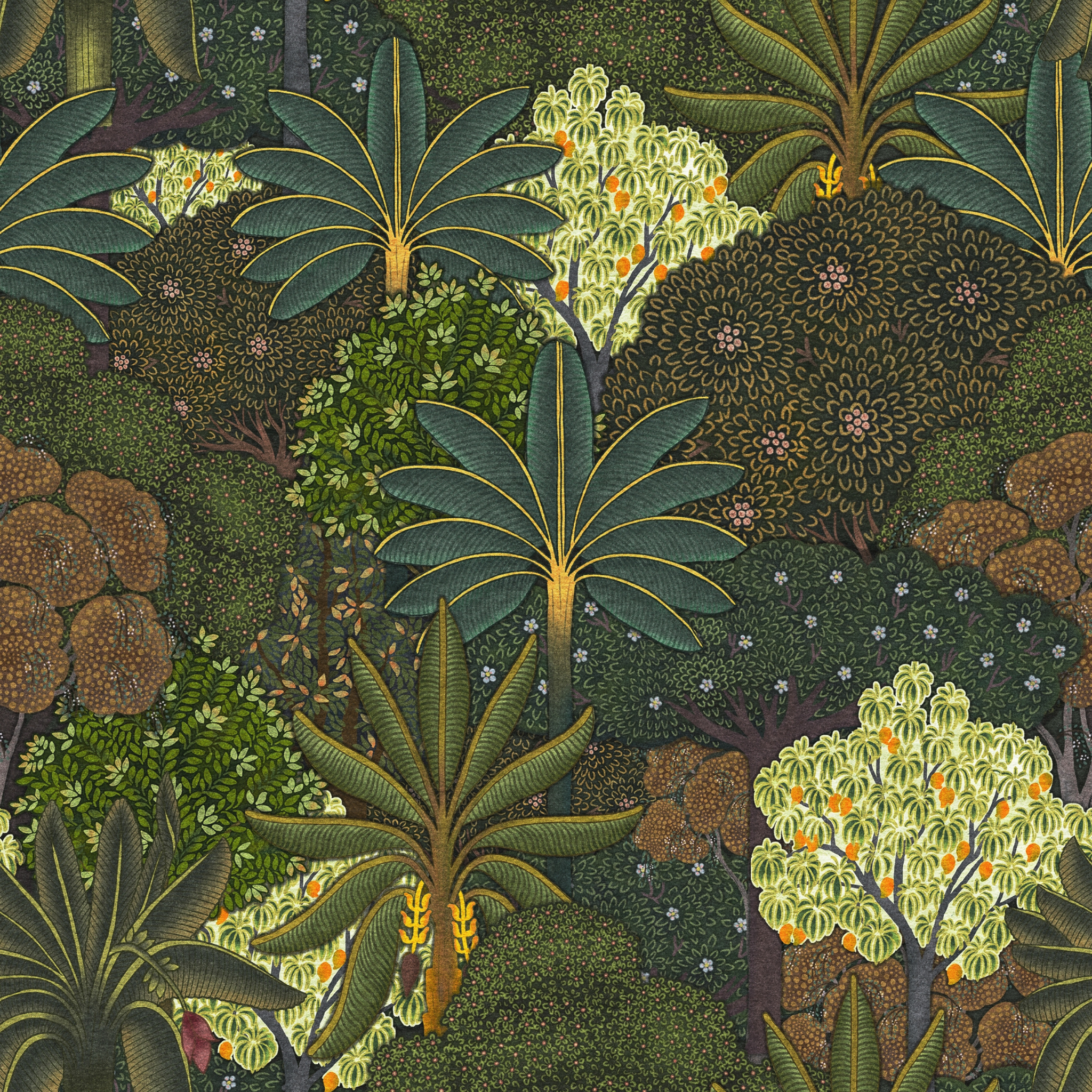 "Baloo Wallpaper by Wall Blush with tropical motif in a cozy living room, highlighting room's ambiance"
(Note: Since the image is purely of the wallpaper and does not display the type of room, the term "living room" was chosen as an example of a type of room where wallpaper might commonly be used. Adjust as necessary if the actual room type is known or if this guess does not satisfy the context.)