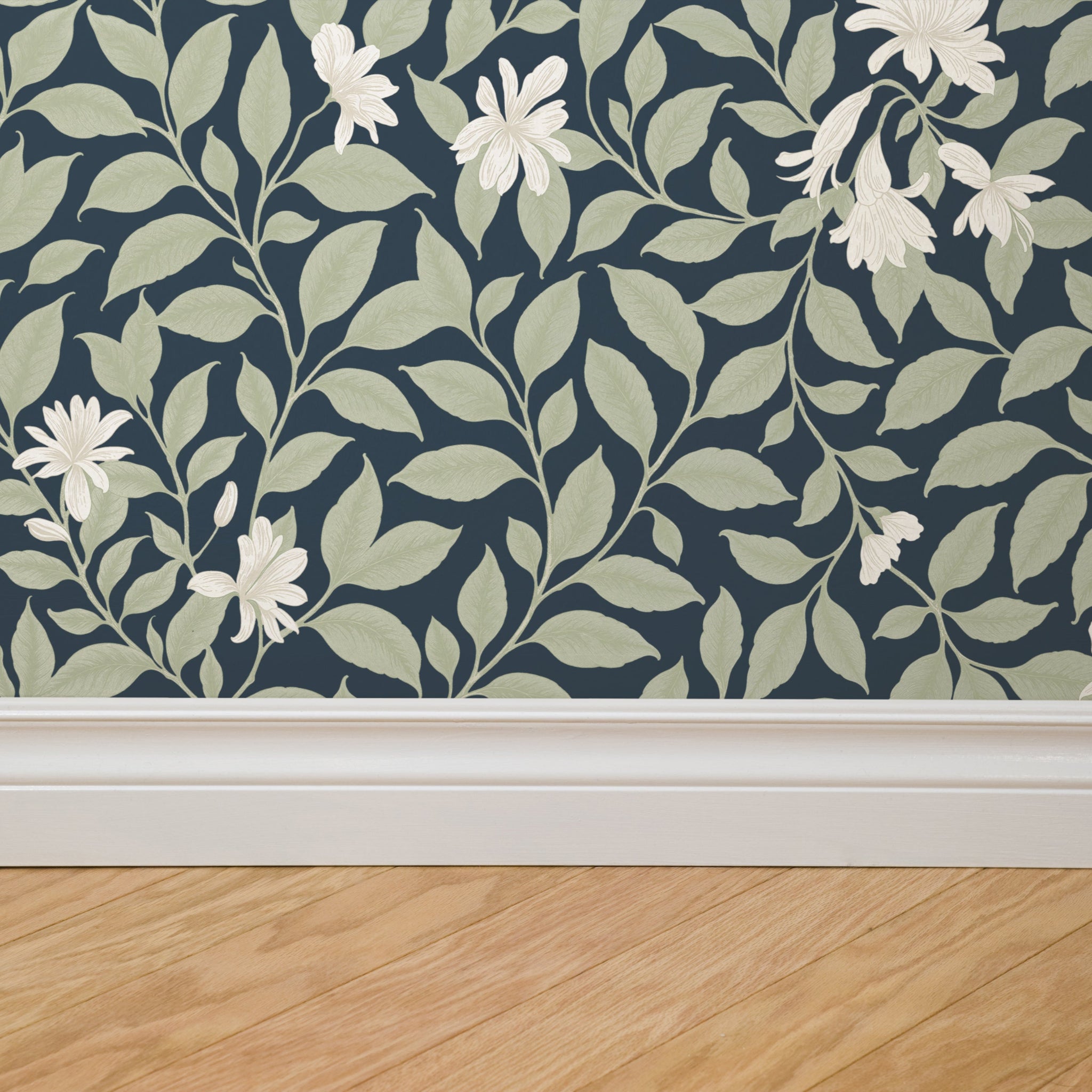 Poppy Honeysuckle Small (Navy) Wallpaper