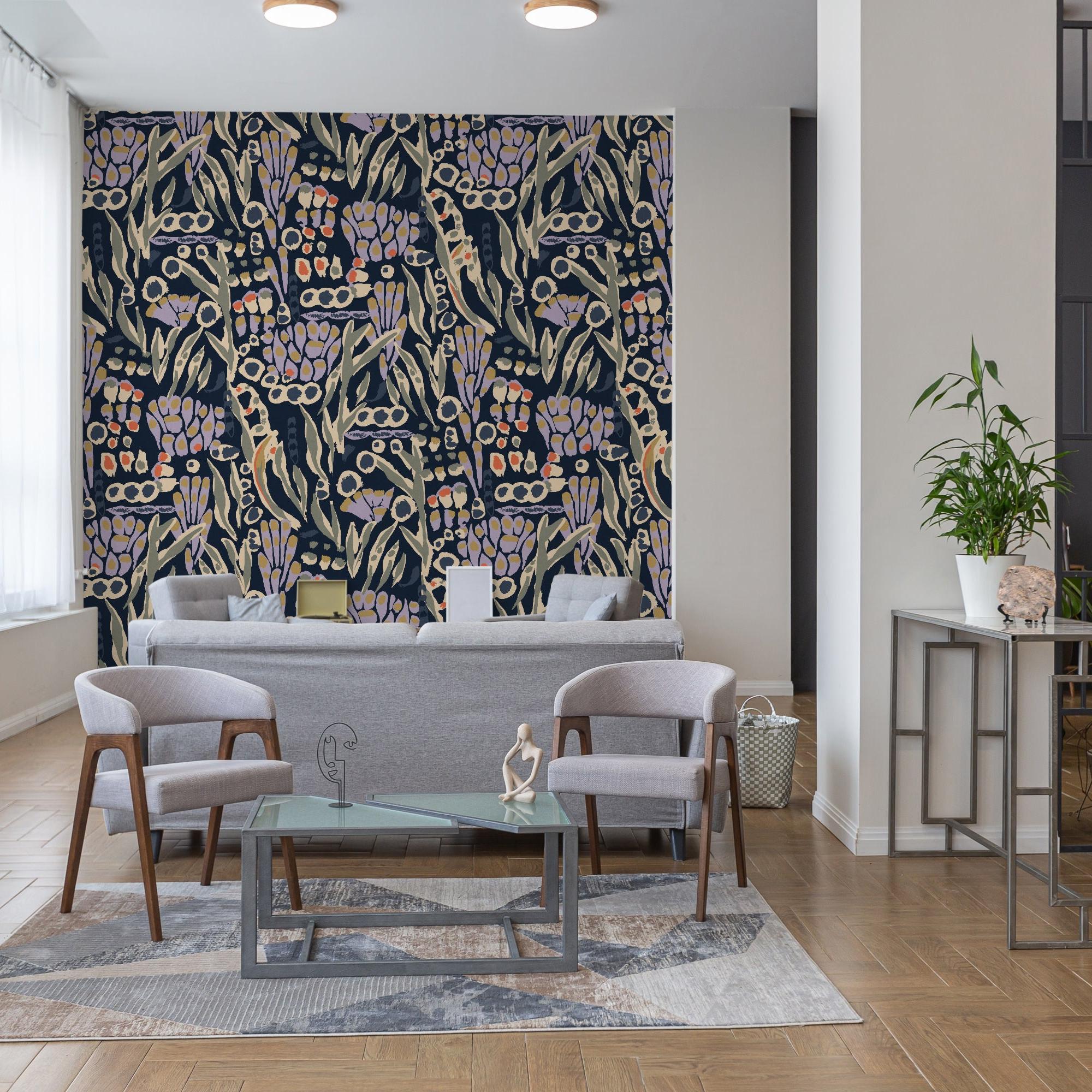 Wall Blush SG02 Bindi Wallpaper accent wall in modern living room, stylish interior design focus.