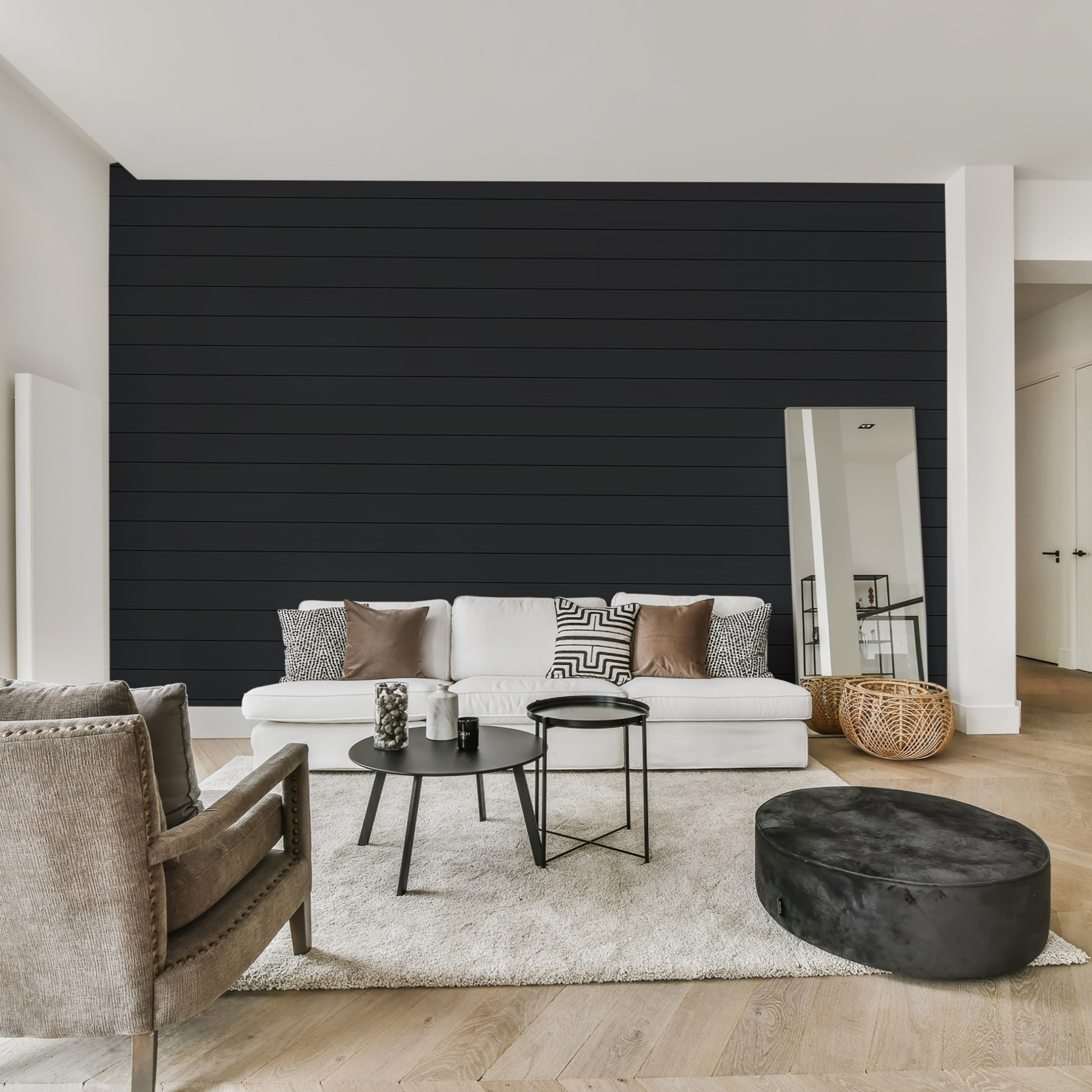 "Modern living room featuring Clean Slate Wallpaper by Wall Blush, highlighting stylish interior design."