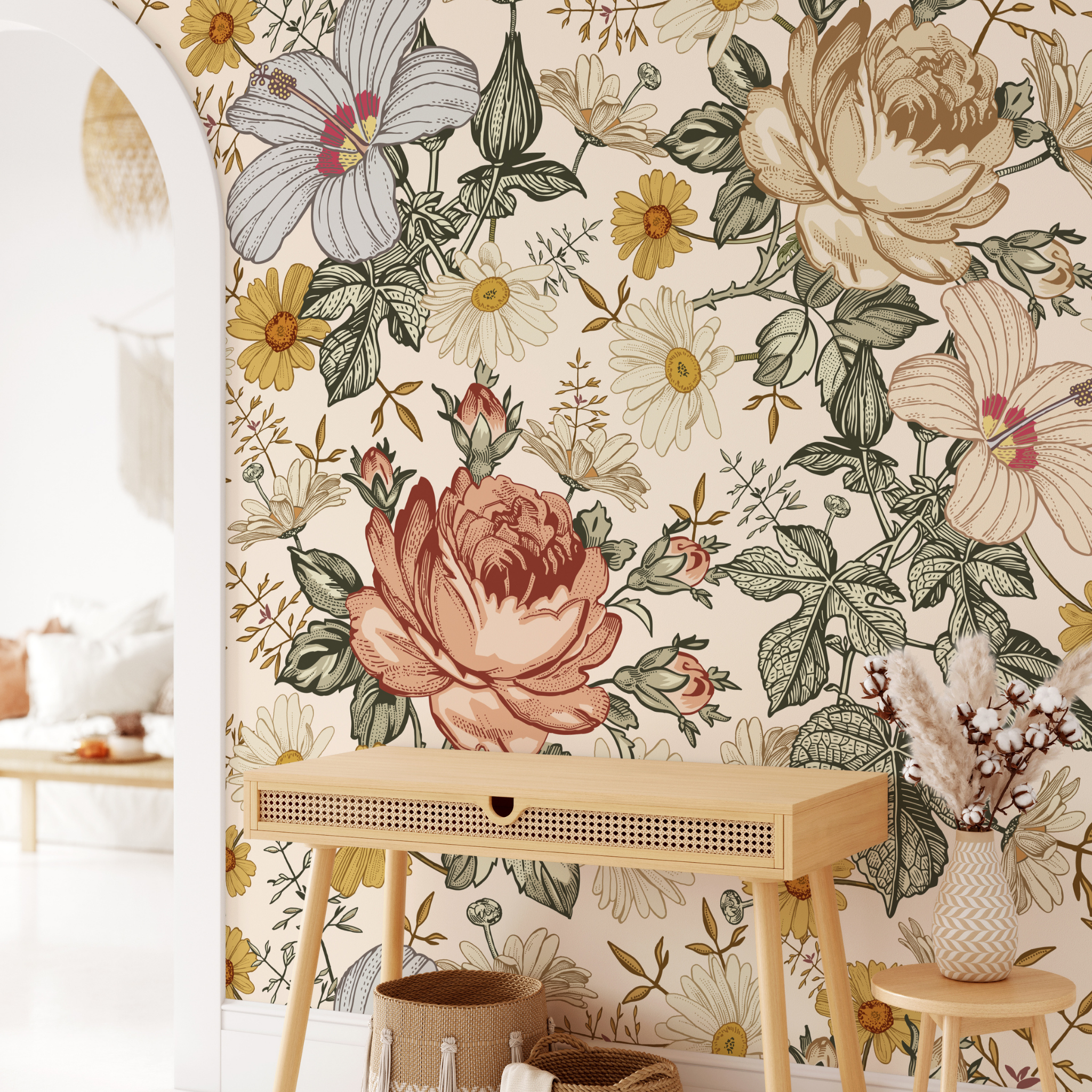 Mia (Cream) Wallpaper - 10 FT H X 10 FT W Peel and Stick