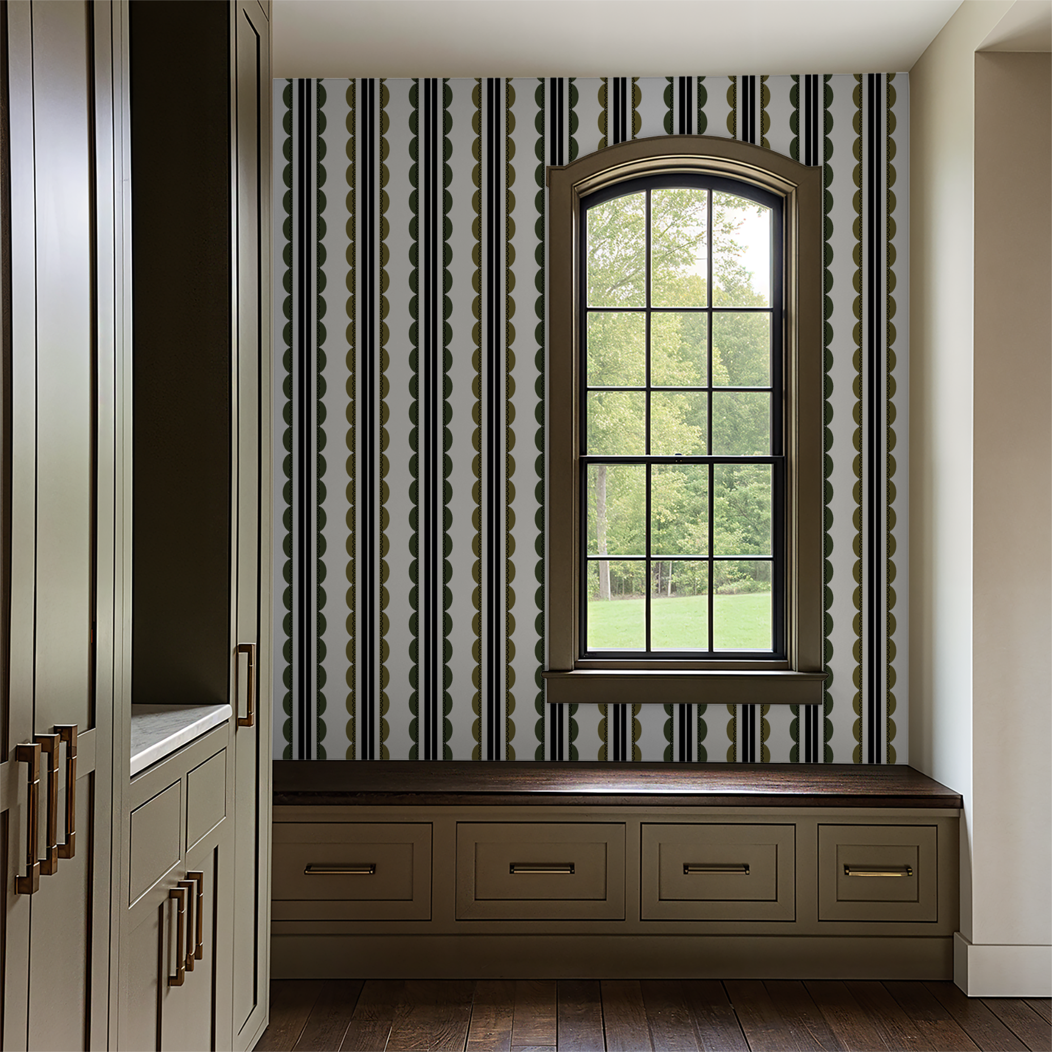 Sunday Scallop (Olive and Dark Green) Wallpaper