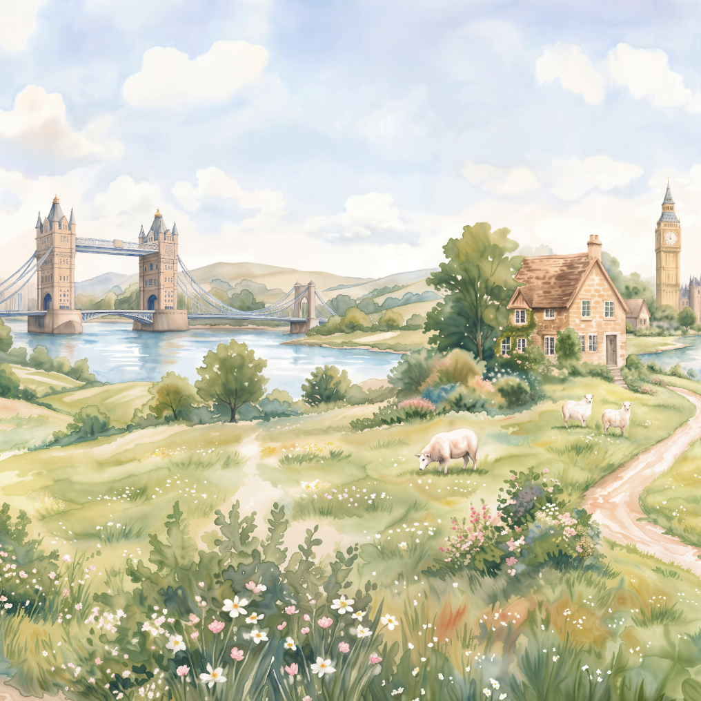 Tower Bridge Meadow Wallpaper - 12 FT H X 16 FT W Peel and Stick