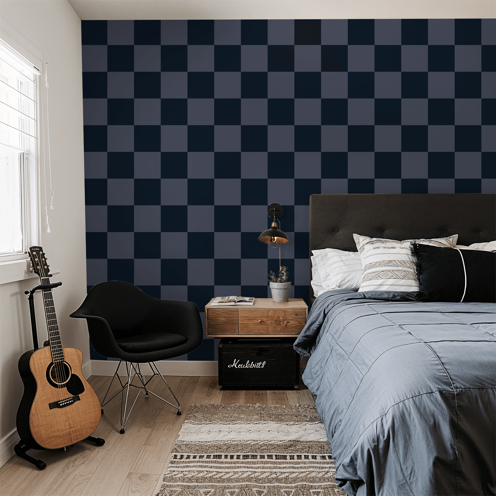 Simply Checker (Navy) Wallpaper
