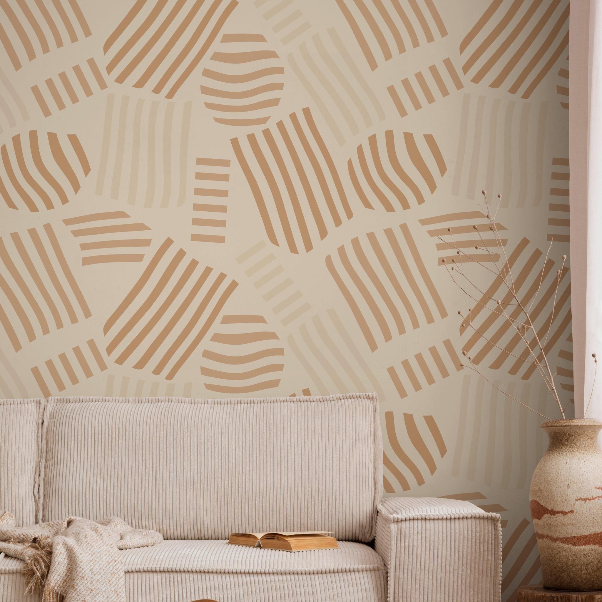 Sugar Sugar Wallpaper by Wall Blush SG02 installed in a cozy living room, highlighting warm tones and modern design.