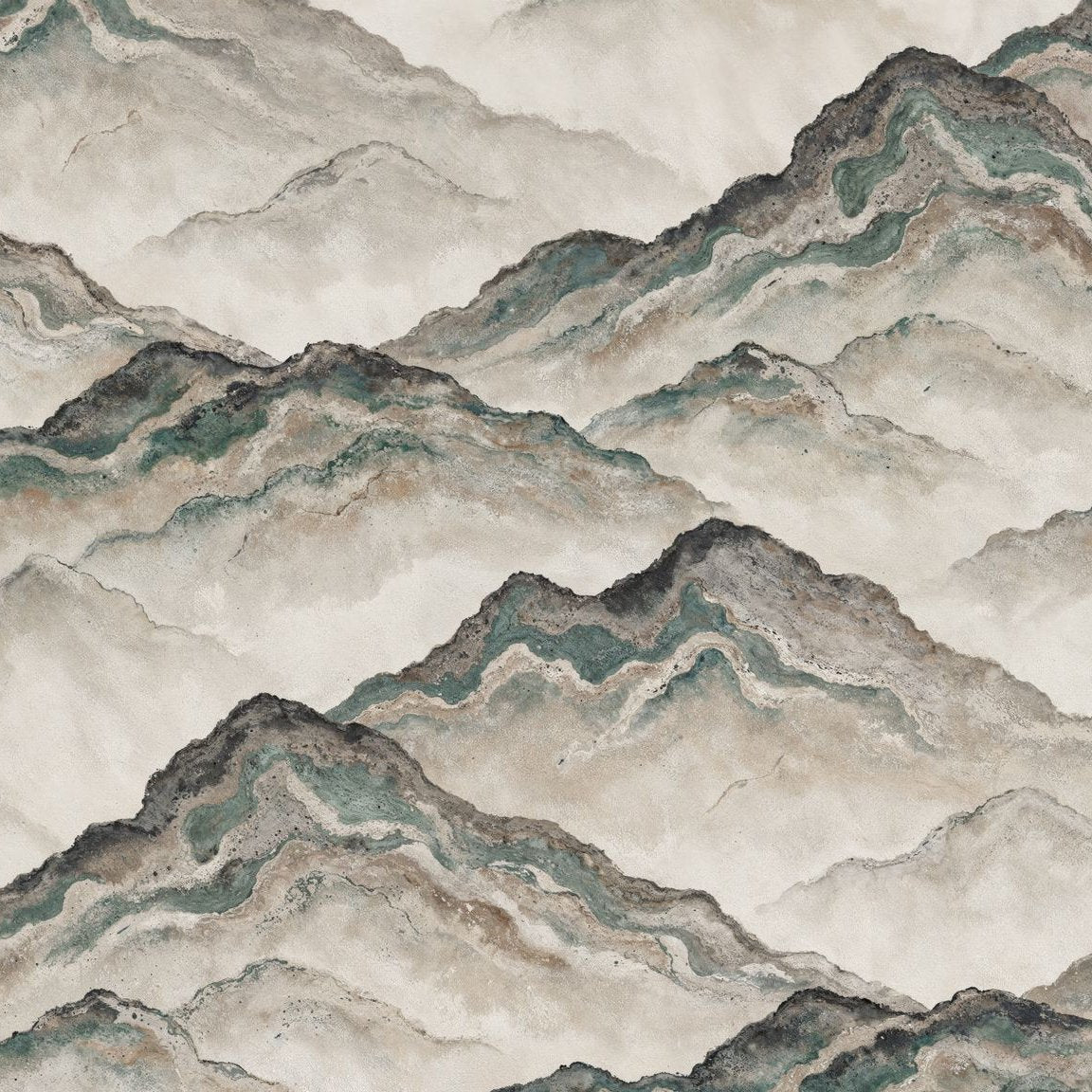 Aurith wallpaper with abstract mountain waves in earthy tones