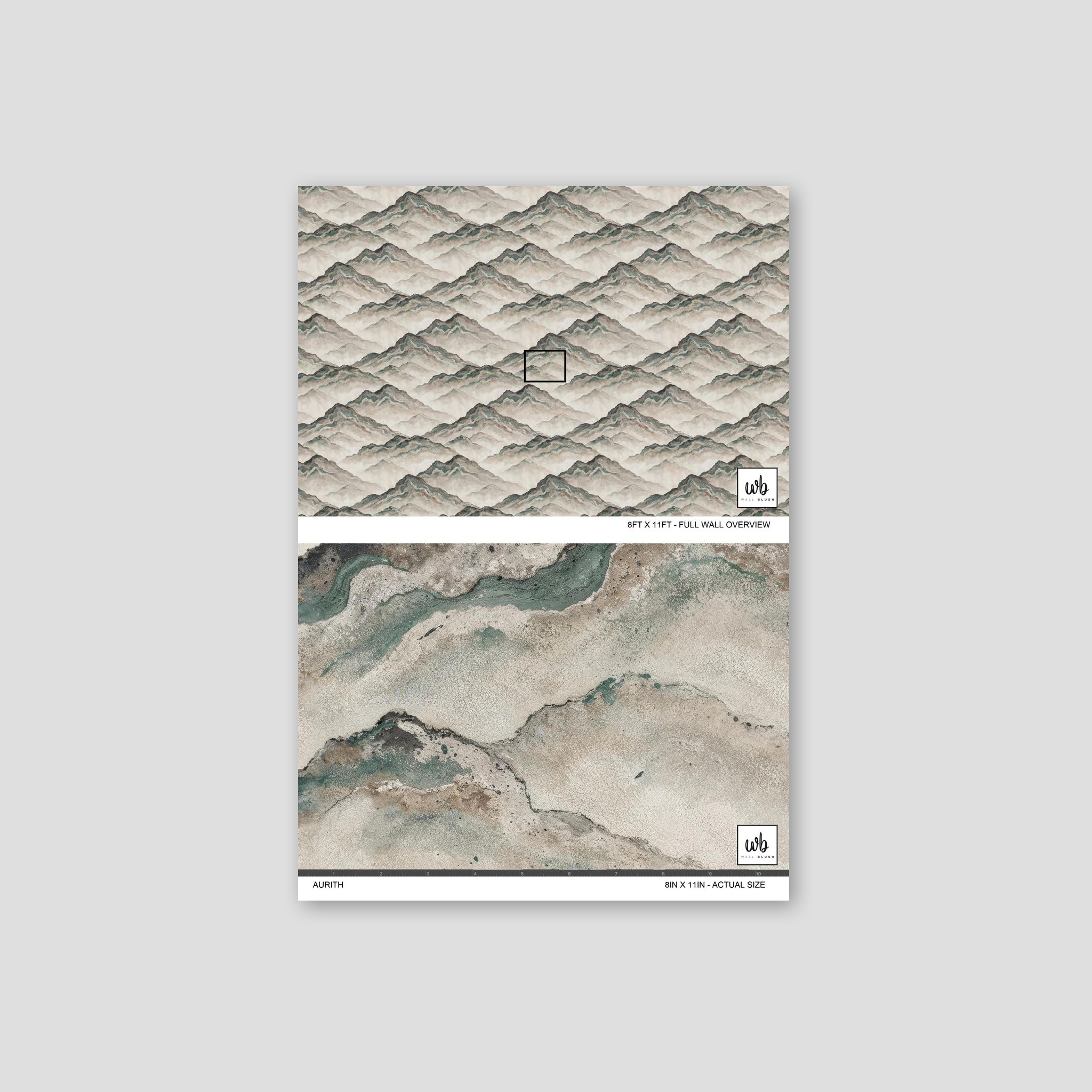 Aurith wallpaper with muted earth tone mountain waves, showcasing serene abstract design.
