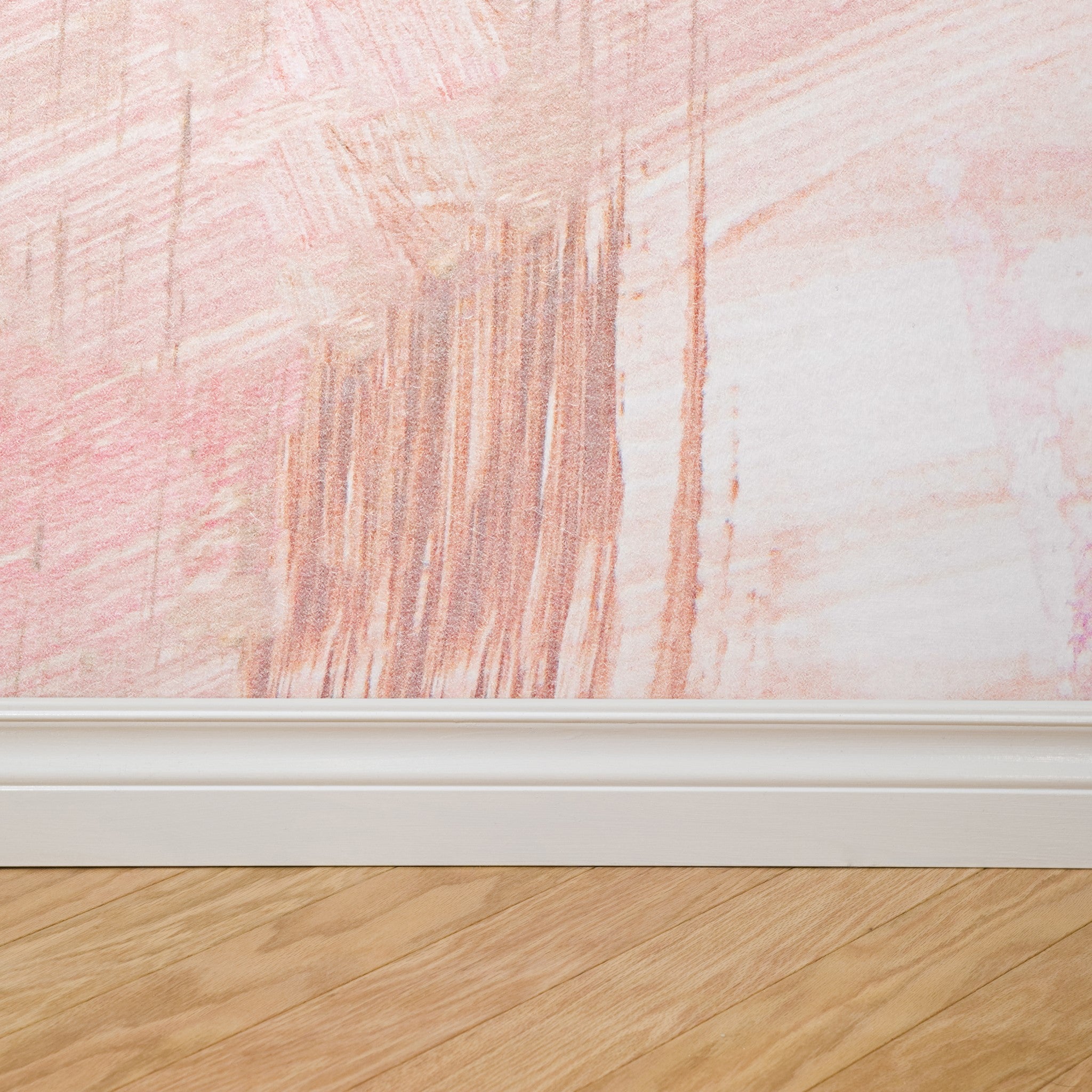 "The Nora Mural Wallpaper by Wall Blush, abstract design in a modern living room setting, detail shot."