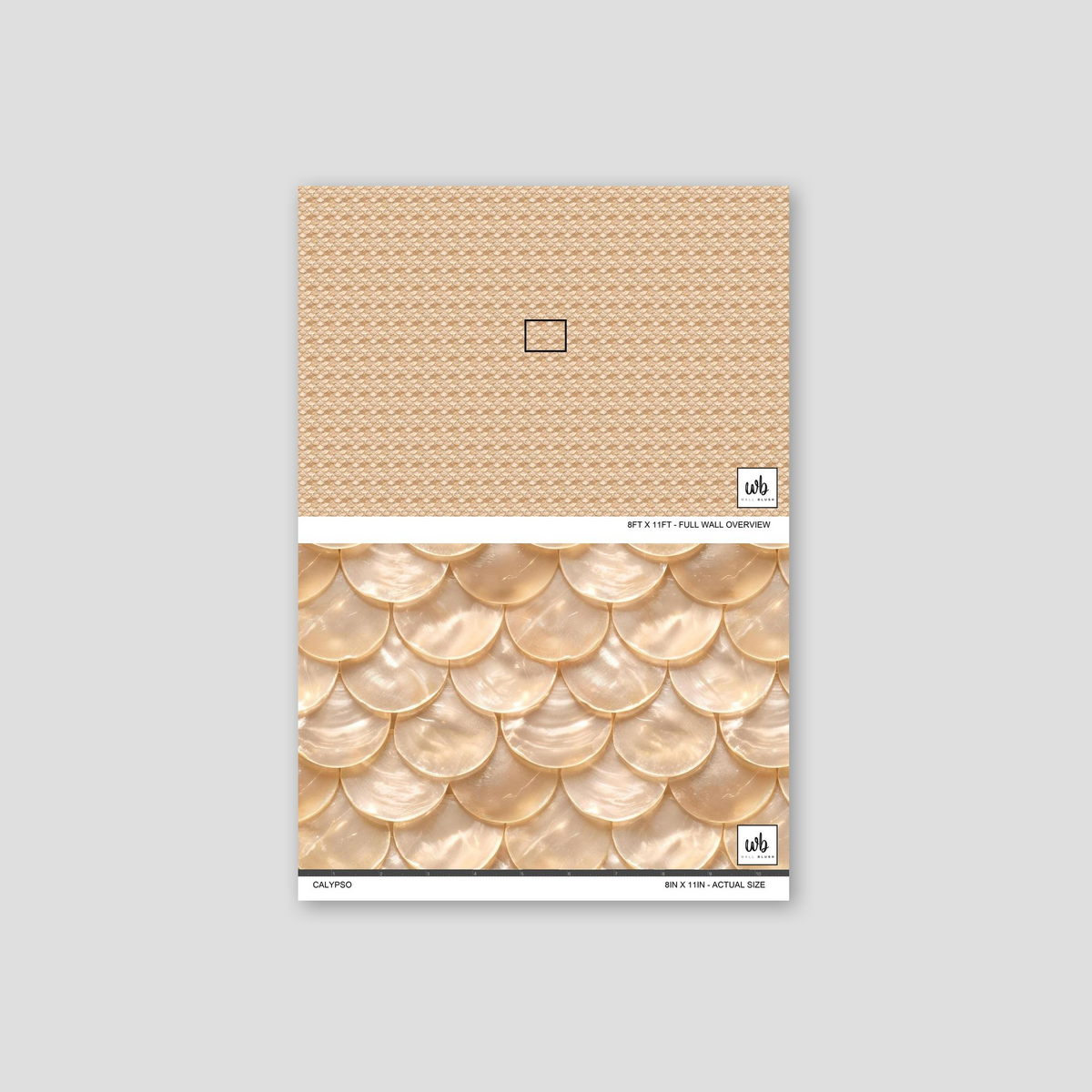 Calypso wallpaper with scallop motif in soft golden hue, elegant coastal design.