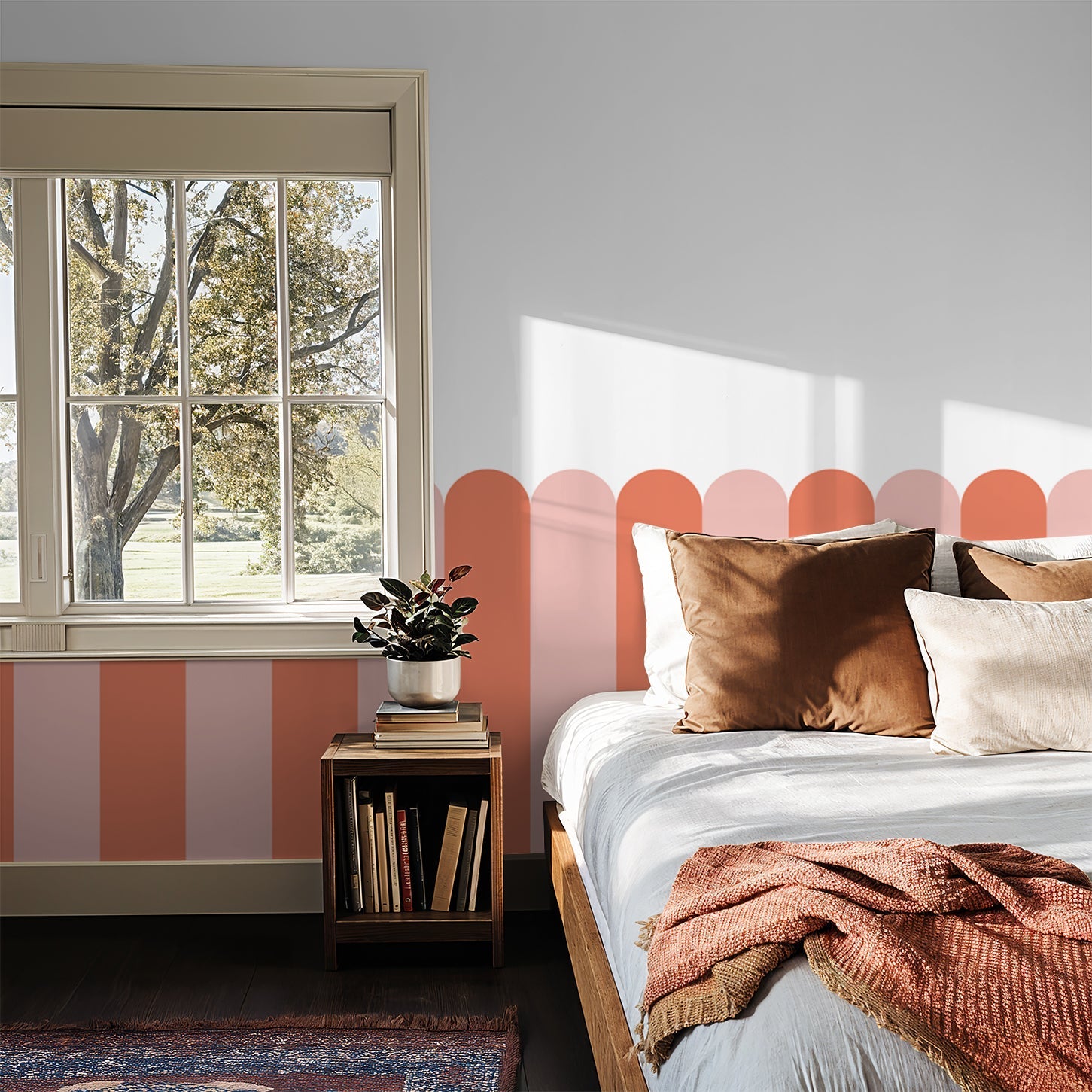 Playful Pickets (Coral) Wallpaper - 4 FT H X 51 FT W Traditional