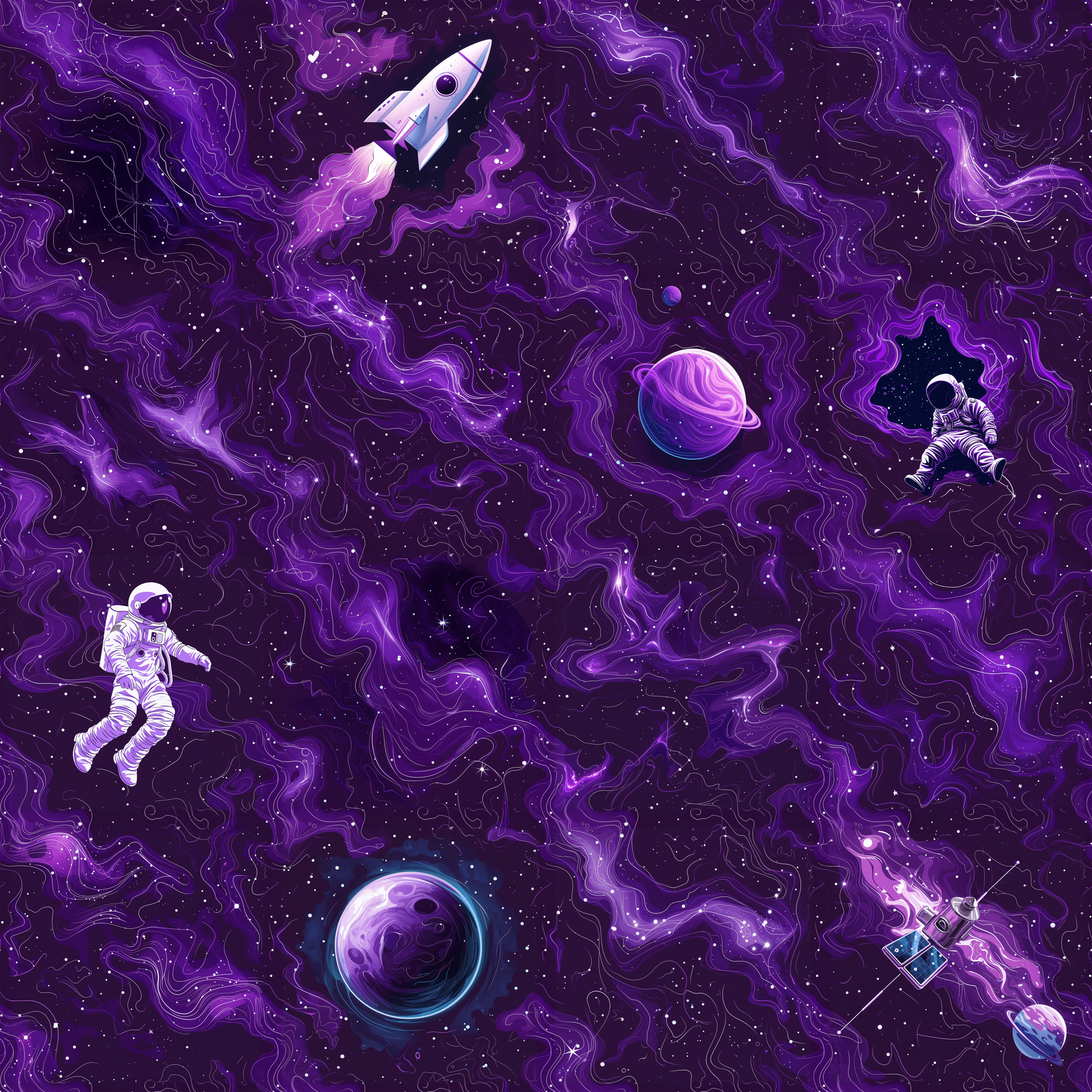 "Cosmic Voyage Wallpaper by Wall Blush with astronaut and spaceship patterns in a child's room."