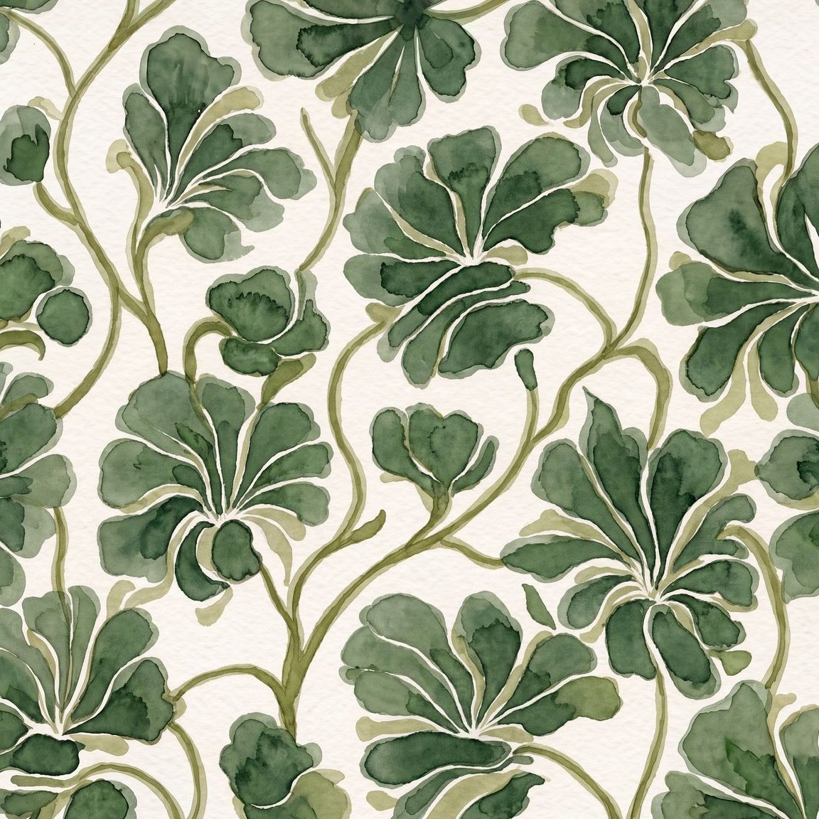Gilded Grove wallpaper with lush green foliage in a watercolor style.