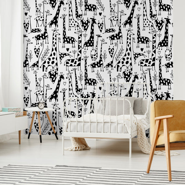 Love You Long Time - Kid's Black and White Giraffe Wallpaper– WALL BLUSH