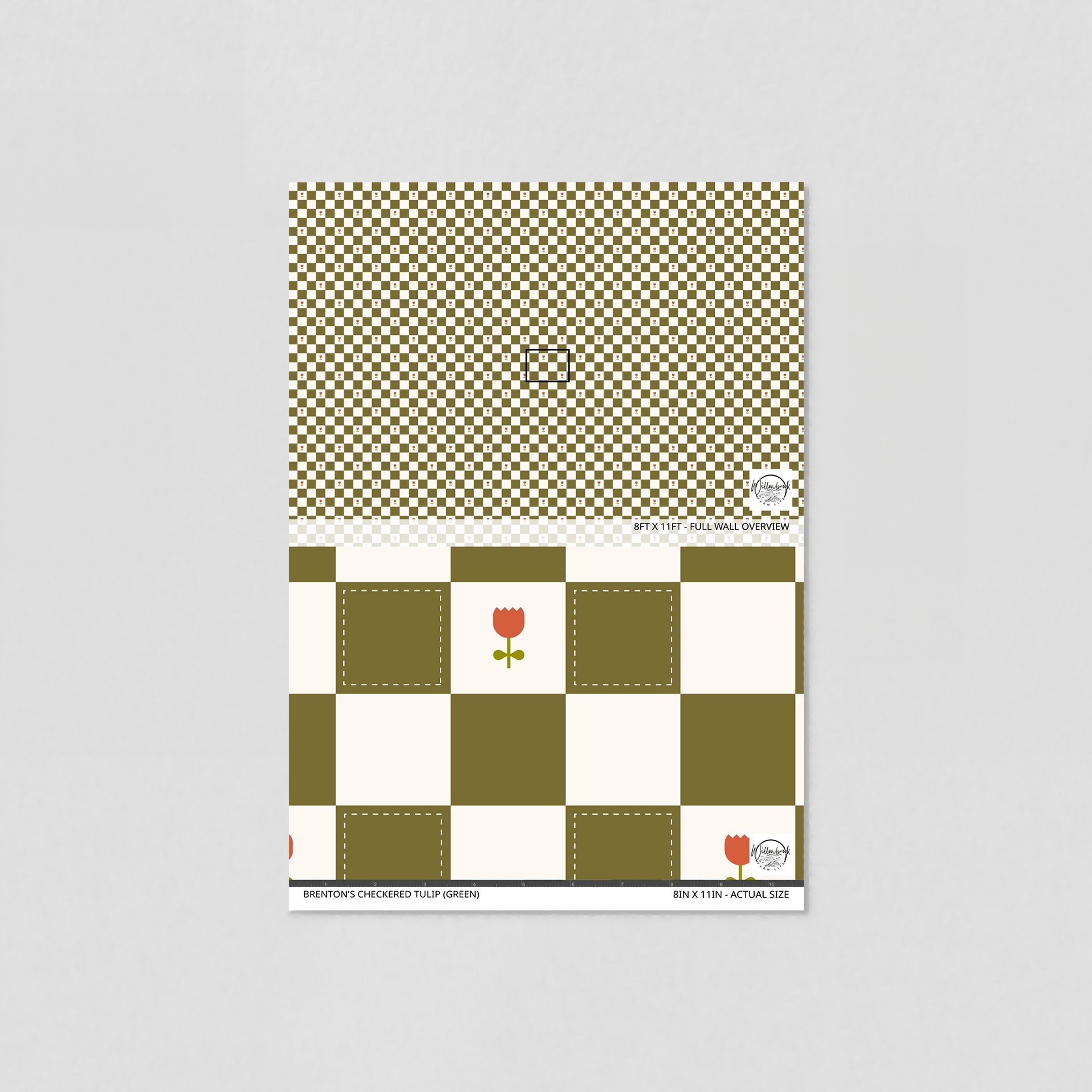 Brenton's Checkered Tulip (Green) Wallpaper - 8 FT H X 12.5 FT W