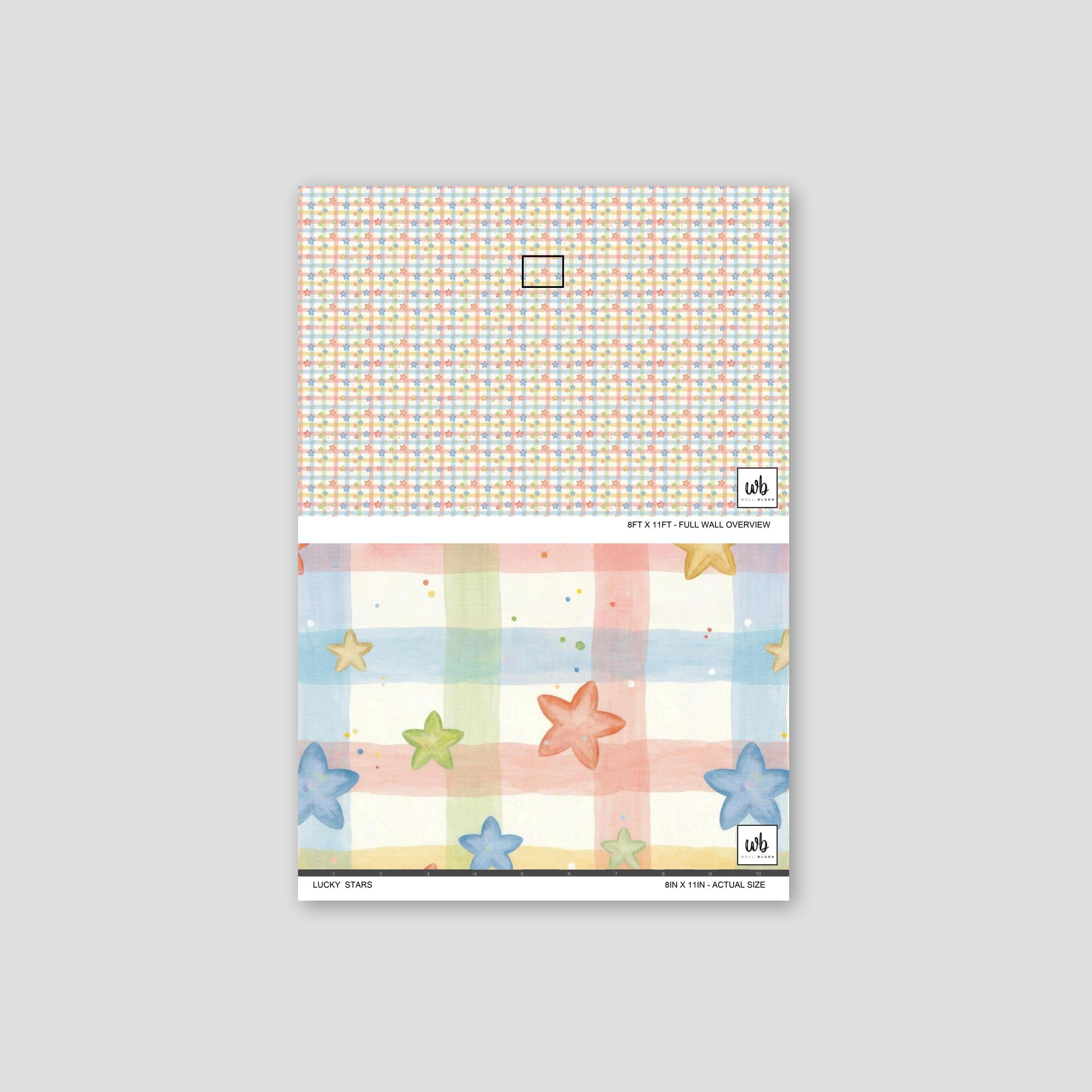 Lucky Stars wallpaper with pastel star motifs on plaid background
