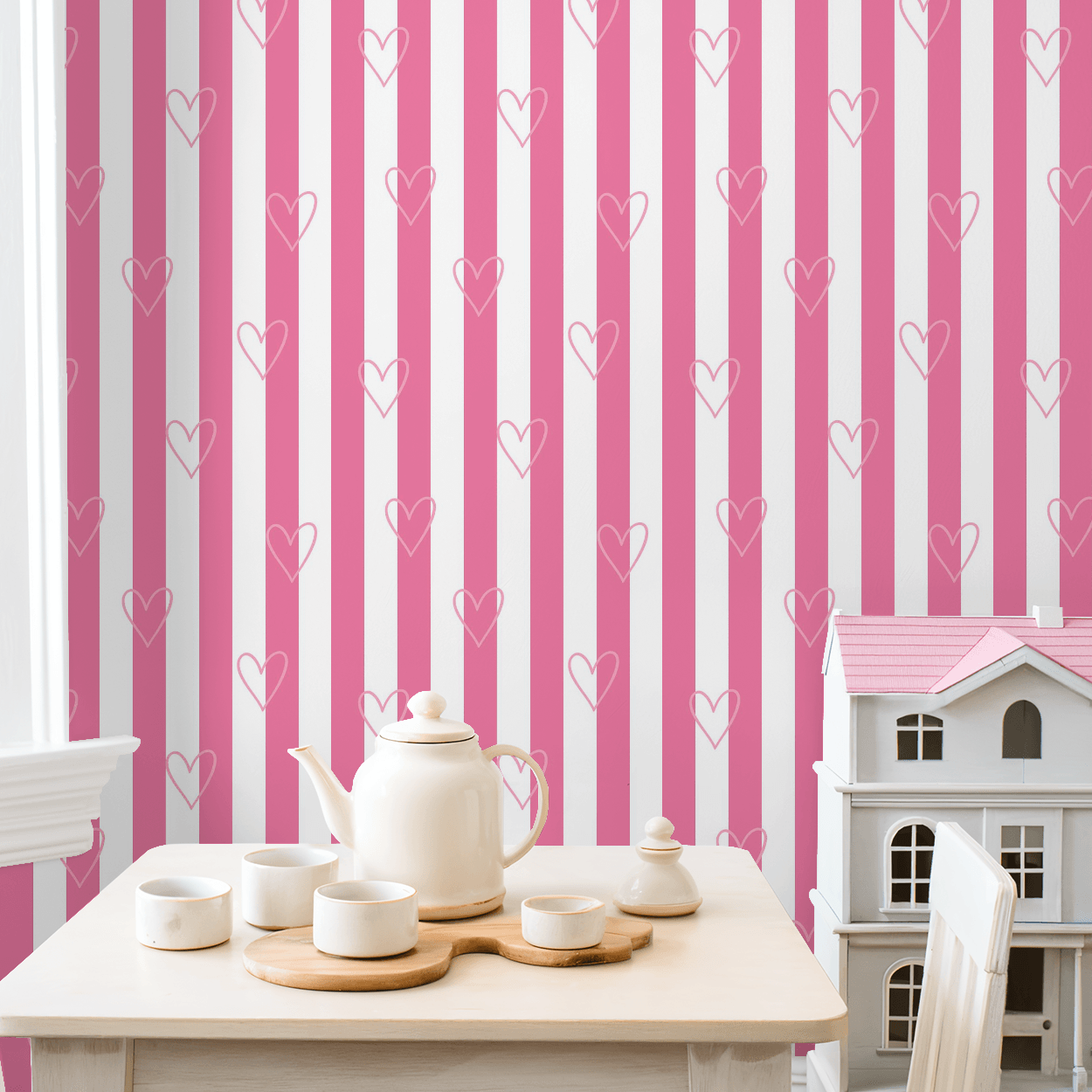 Candy Heart Stripes Wallpaper