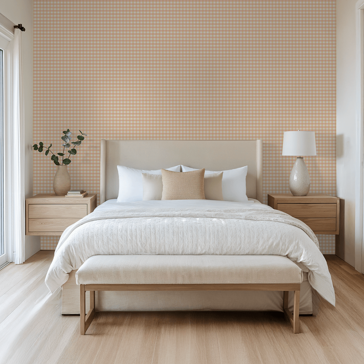 Simply Gingham Small (Pink & Yellow) Wallpaper