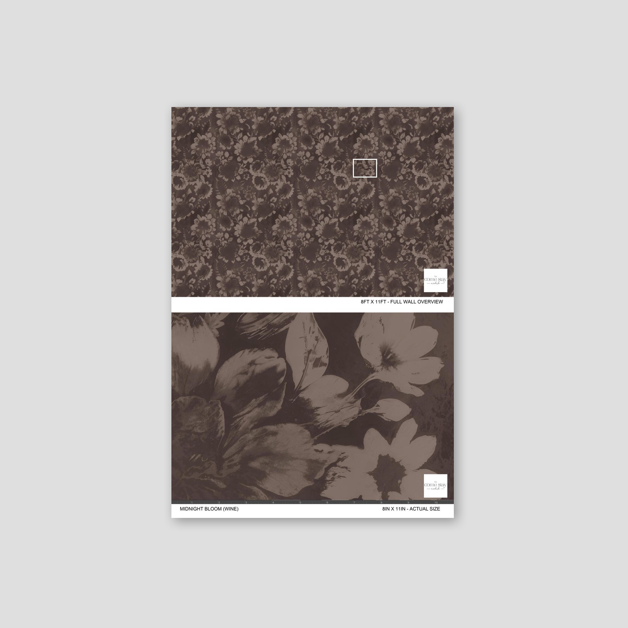 Midnight Bloom wine wallpaper with moody floral pattern sample.