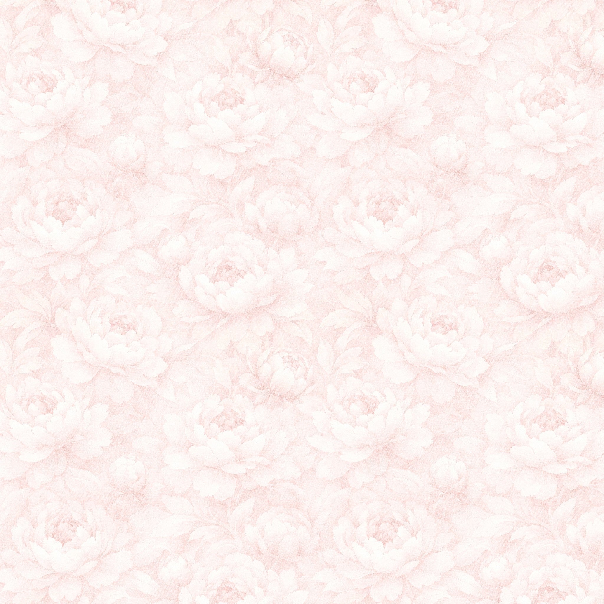 Soft pink floral wallpaper with delicate peony motifs for a serene ambiance.