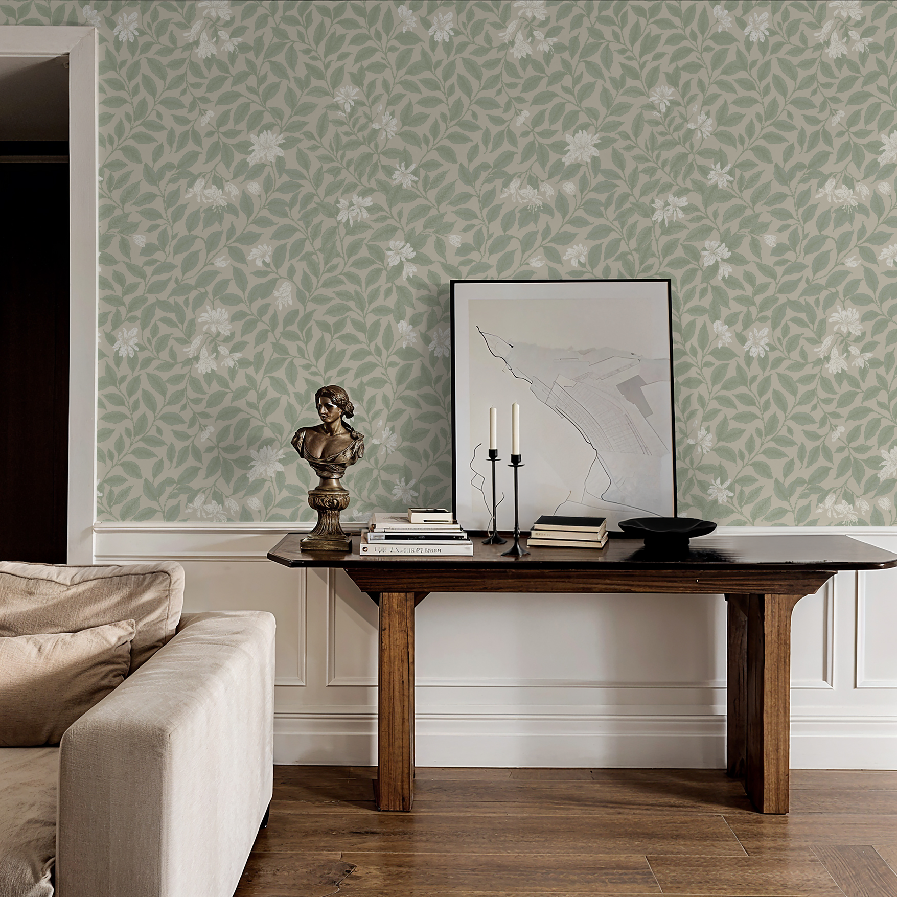 Poppy Honeysuckle Large (Cream) Wallpaper