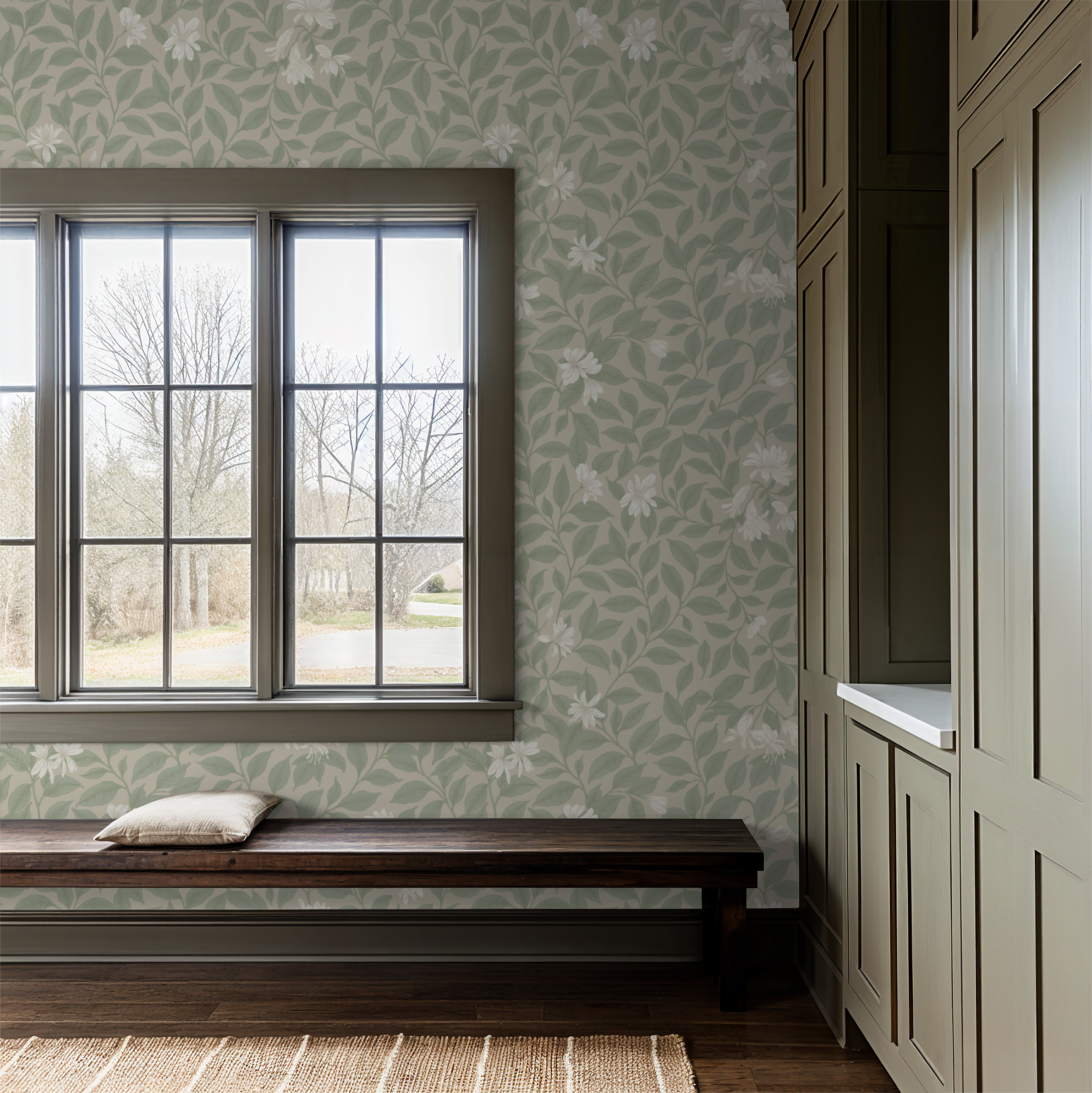 Poppy Honeysuckle Large (Cream) Wallpaper