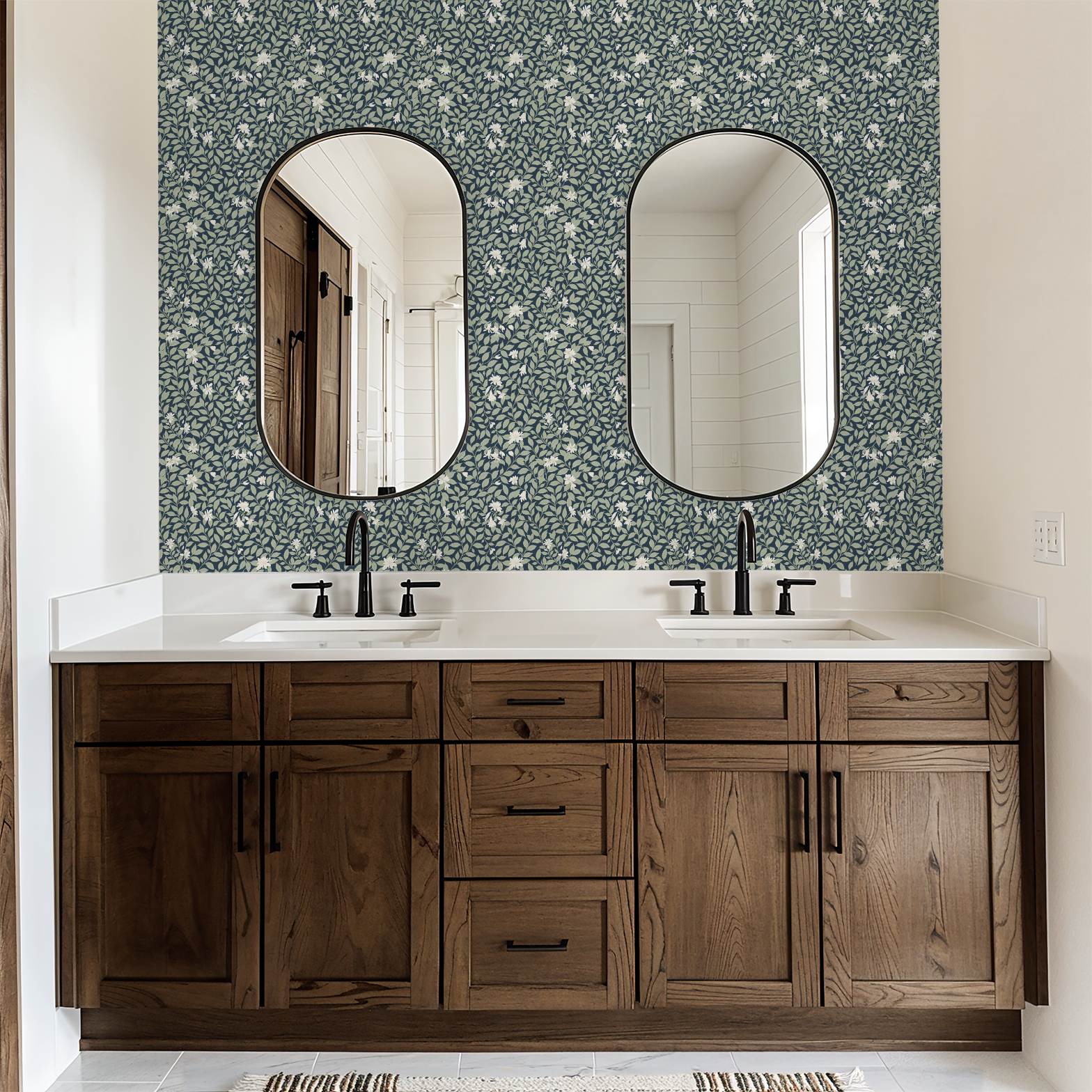 Poppy Honeysuckle Small (Navy) Wallpaper