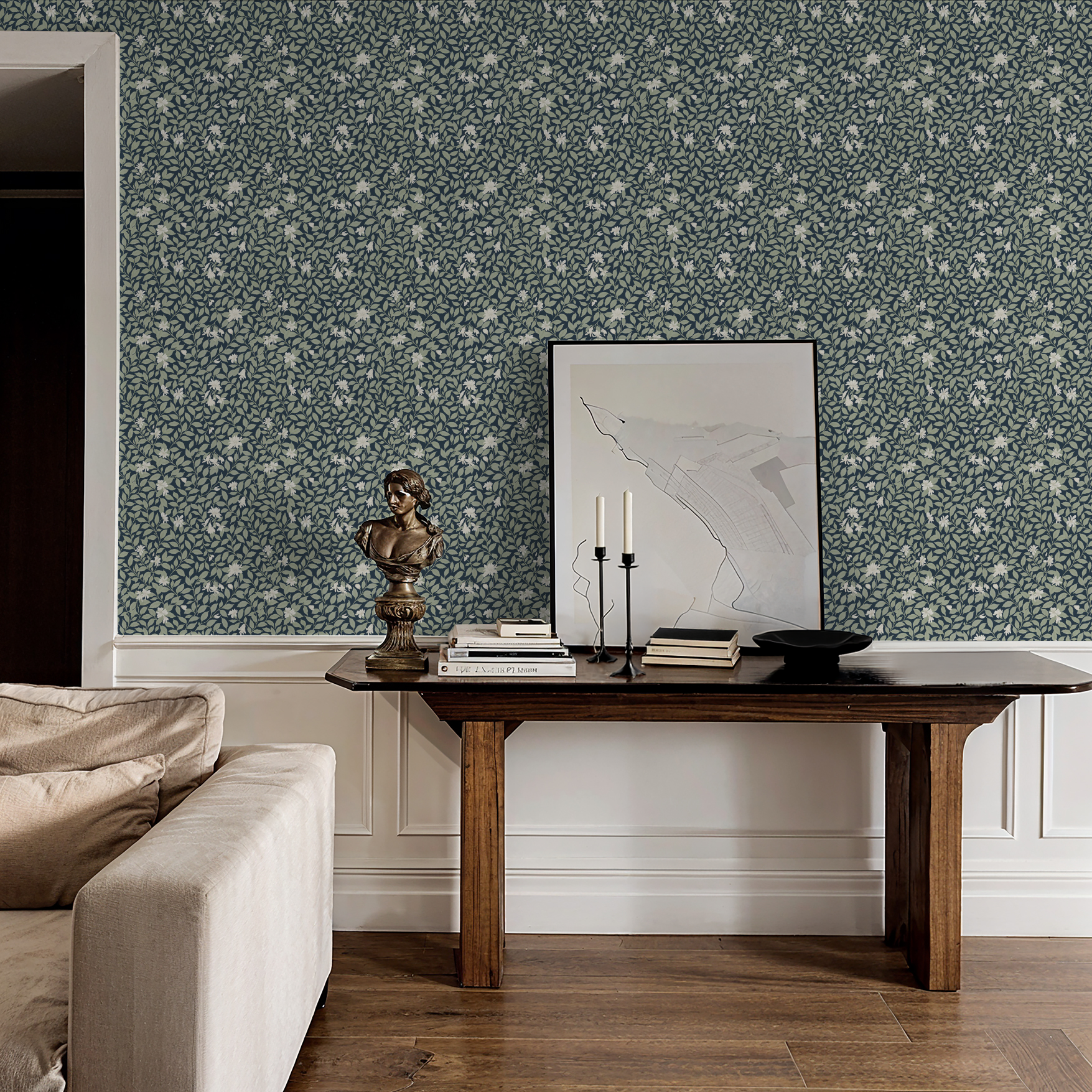 Poppy Honeysuckle Small (Navy) Wallpaper