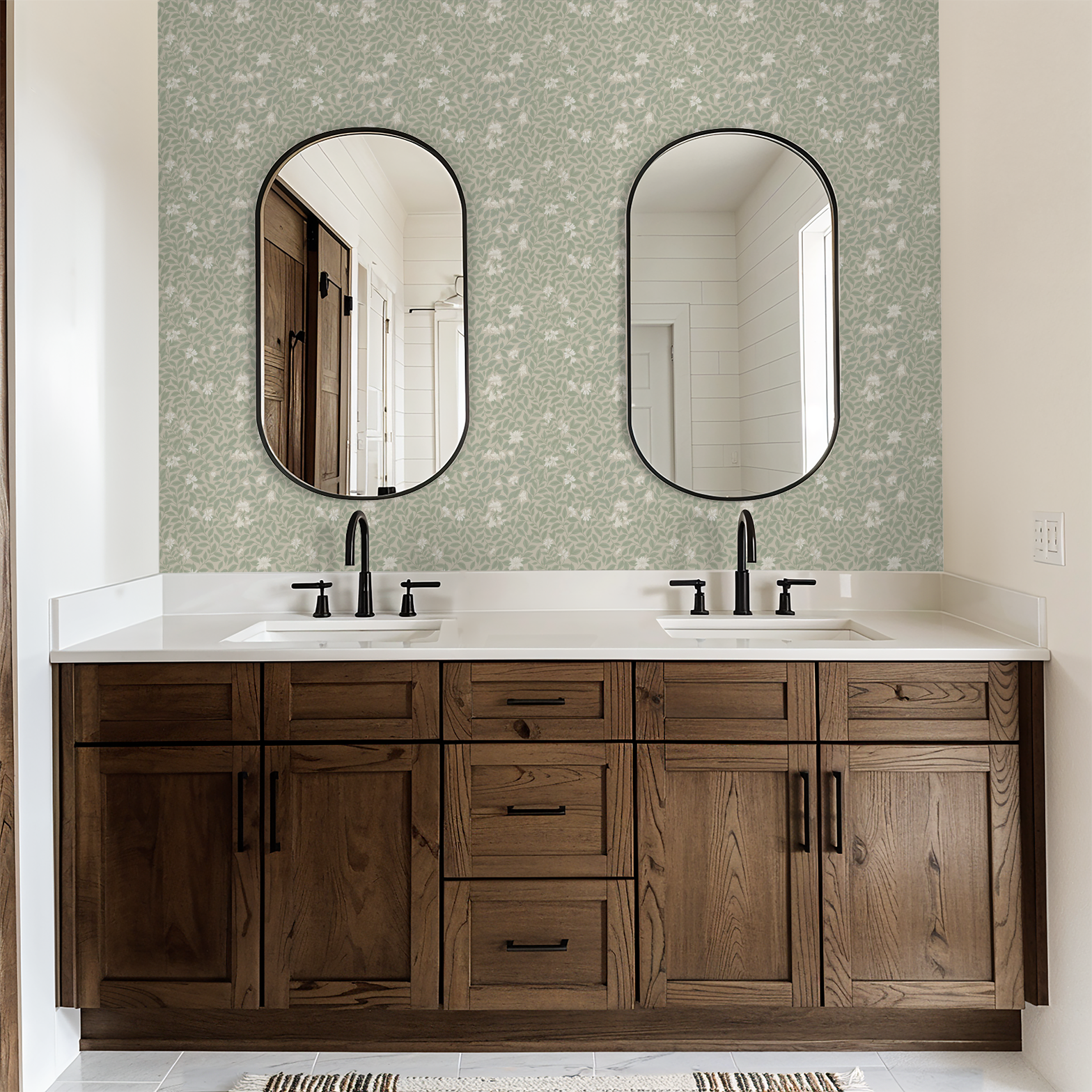 Poppy Honeysuckle Small (Cream) Wallpaper - 8 FT H X 18 FT W Traditional