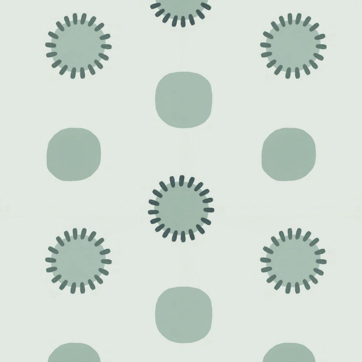 Sage green and charcoal circle pattern wallpaper with geometric design.