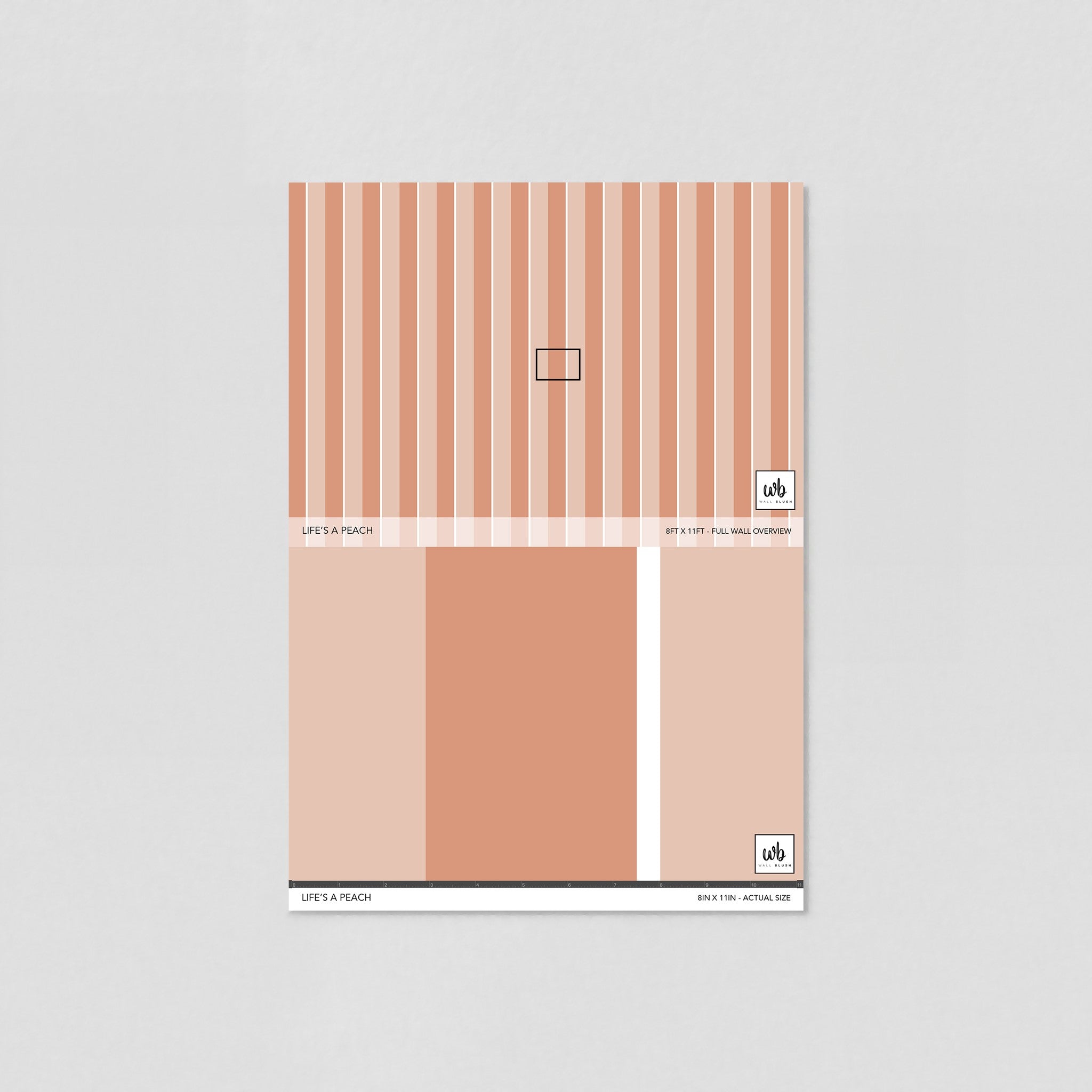 "Life's A Peach Wallpaper by Wall Blush displayed in a minimalist room setting, highlighting the focused wall design."