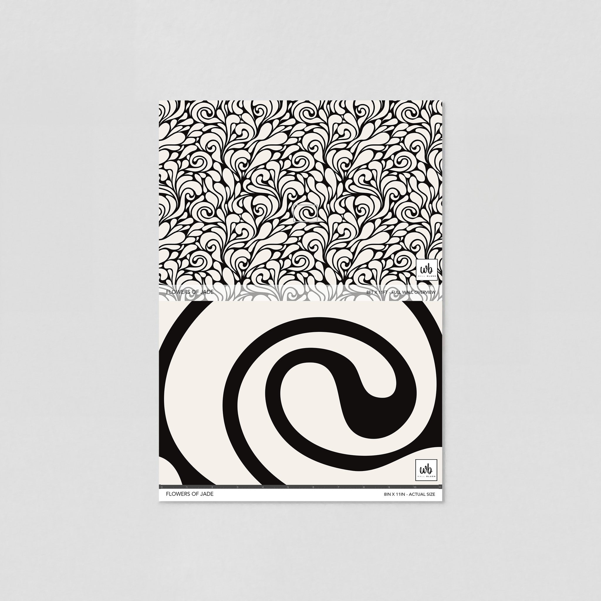 "Wall Blush's Flowers of Jade Wallpaper sample displayed for modern room decor focus."