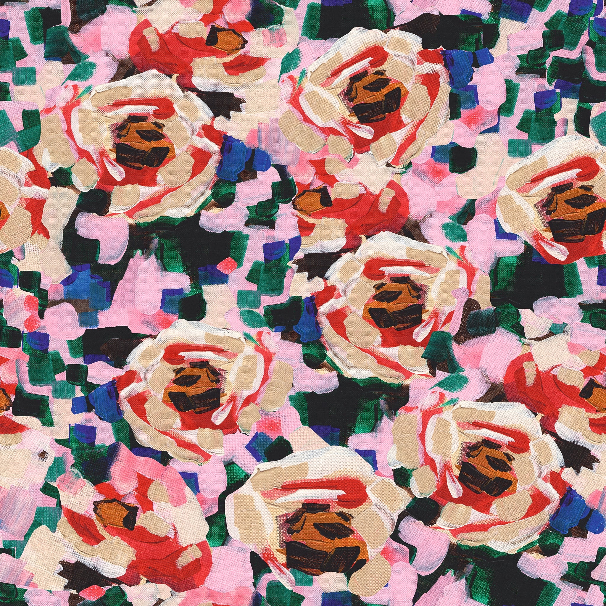 "Rosaleda Wallpaper by Wall Blush with vibrant floral pattern in a modern living room setting, accent wall focus."