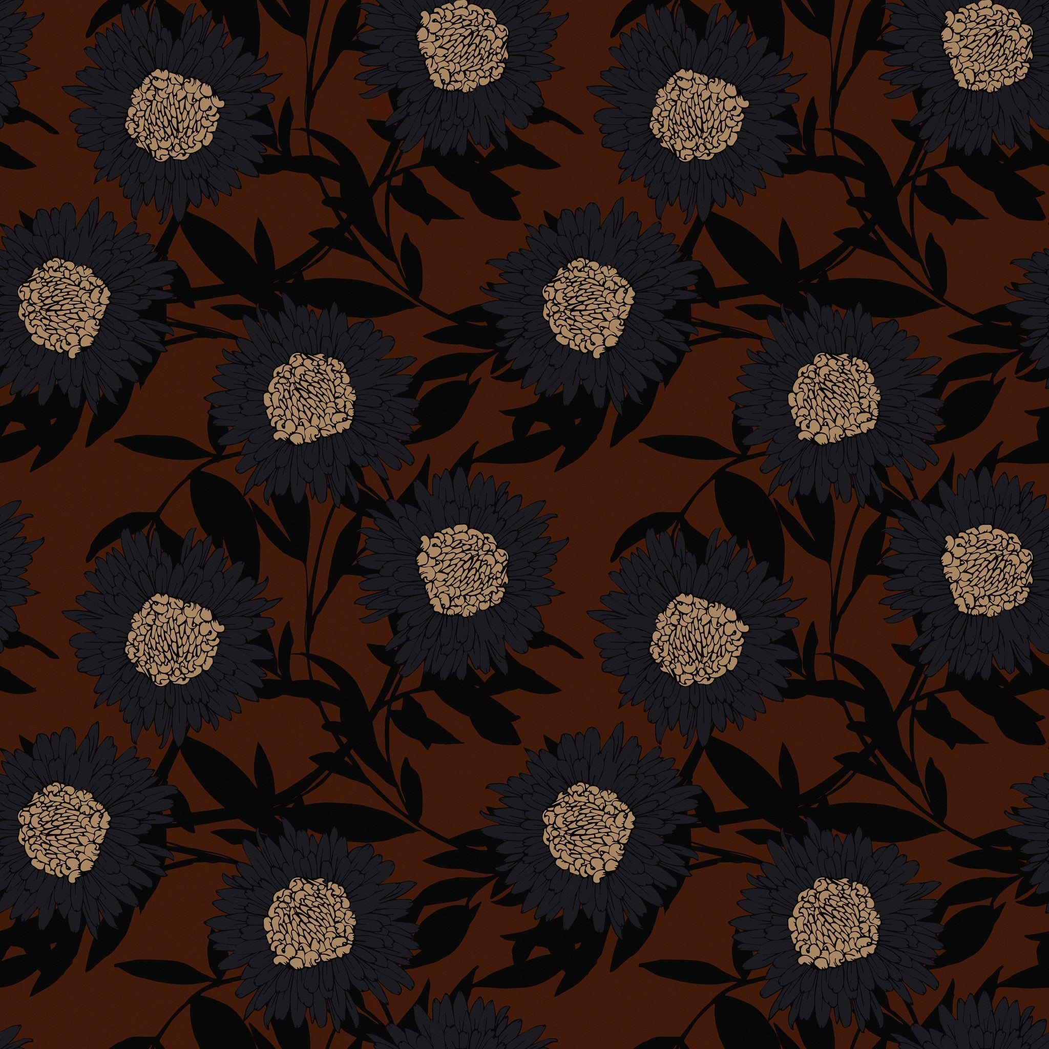 "Raven Wallpaper by Wall Blush with floral design ideal for living room wall decor focus"